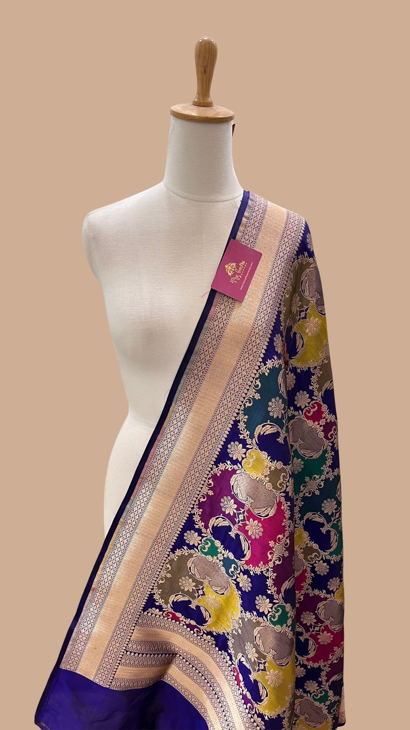 Rangkat Pure Katan Silk Banarasi Handloom Dupatta - Jaal with  meenakari