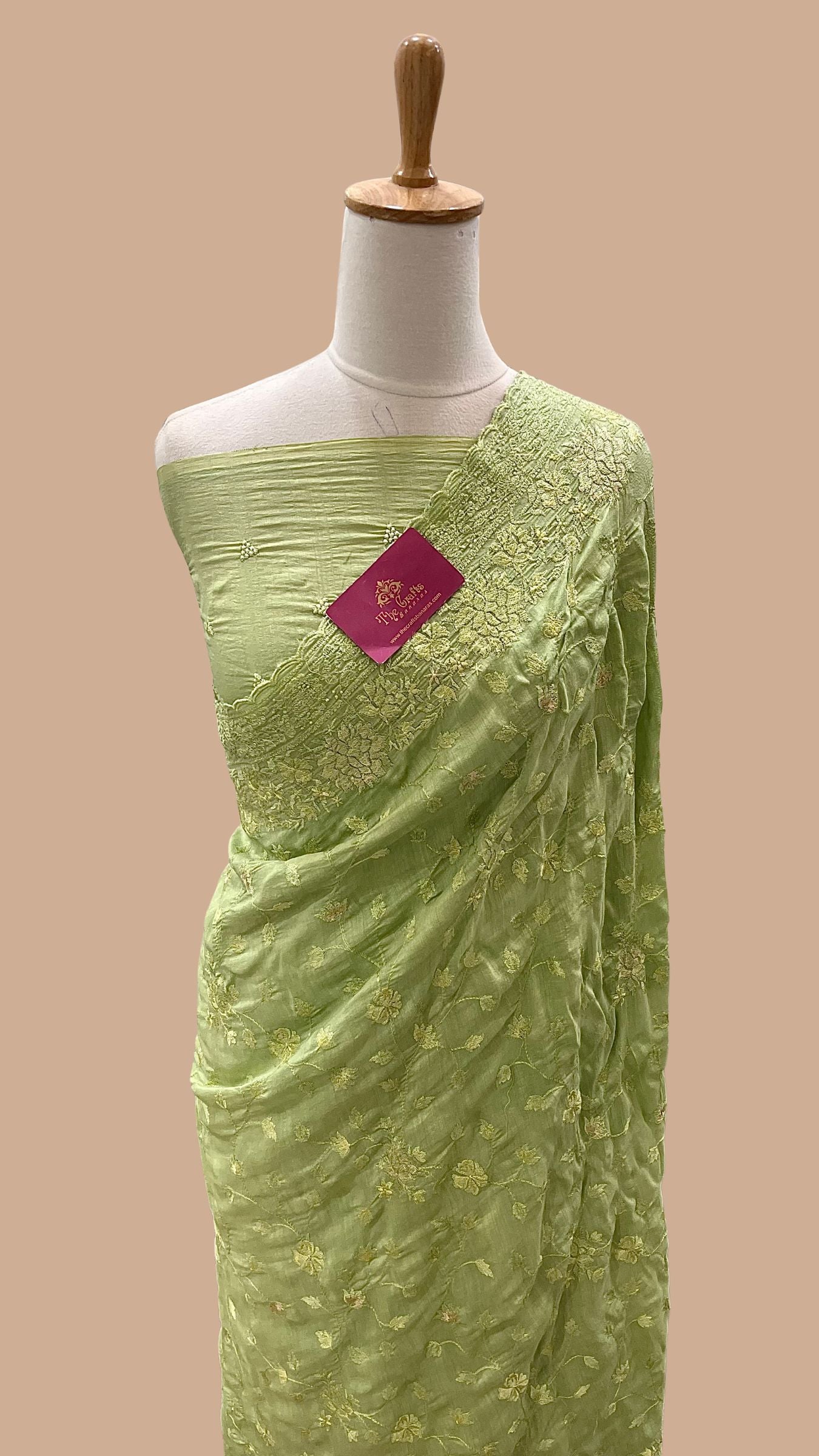Pure Munga Silk Banarasi Saree - Chikankari all over
