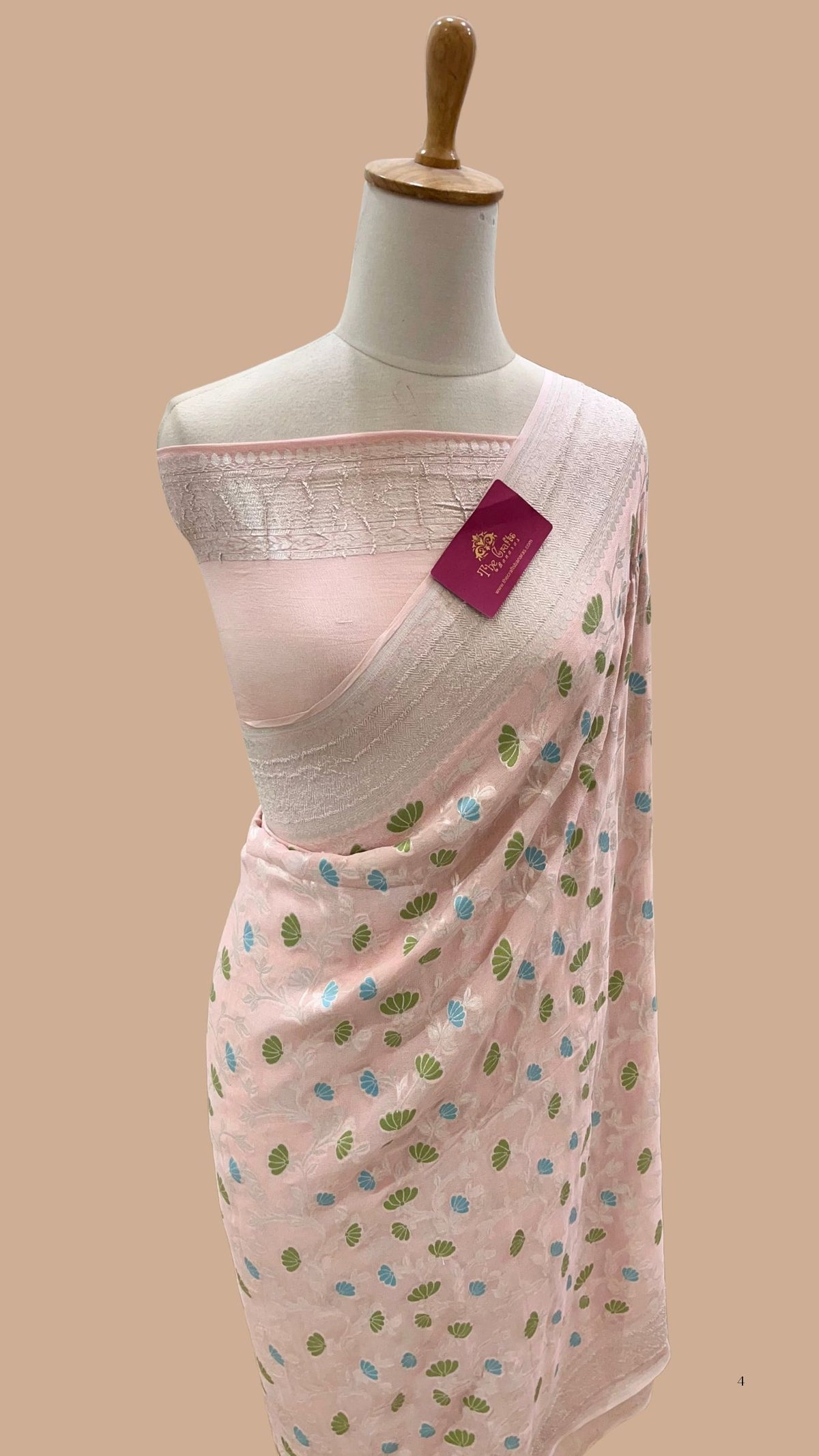 Khaddi Georgette Handloom Banarasi Saree - Jaal with Meenakari