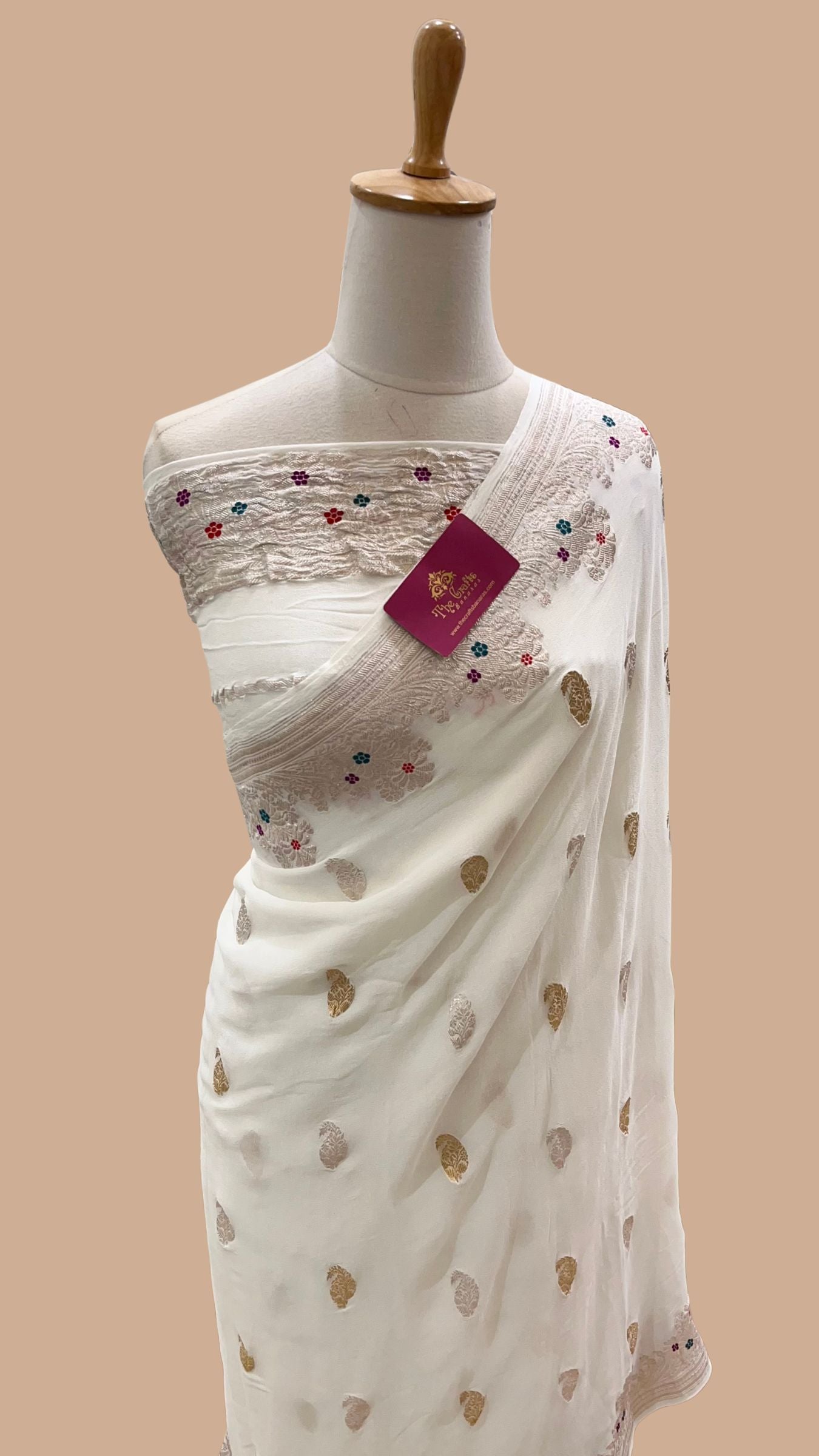 Pure Khaddi Georgette Handloom Banarasi Saree - With Kadhua Meenakari Work