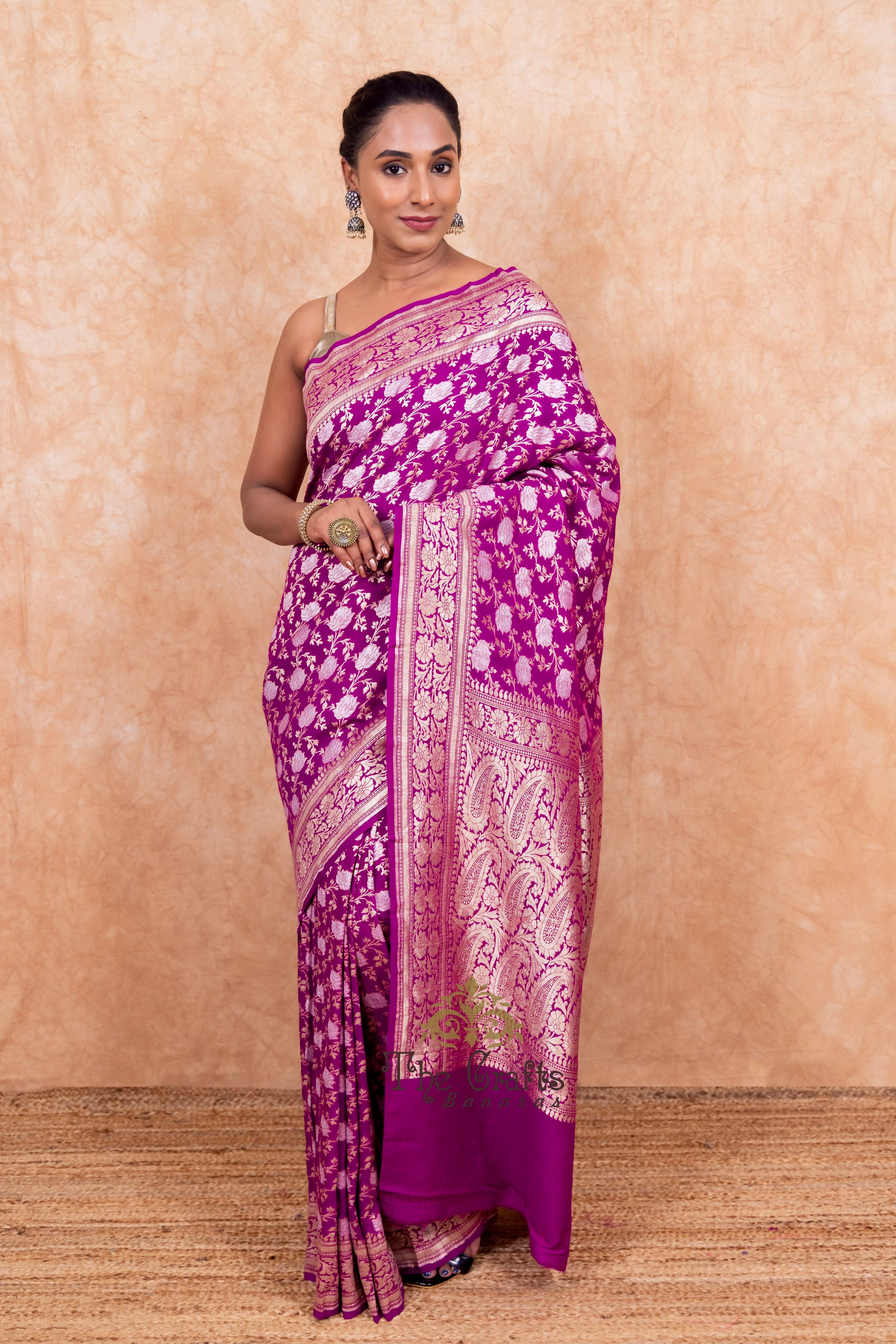 Pure Munga Silk Handloom Banarasi Saree - With Meenakarai All Over