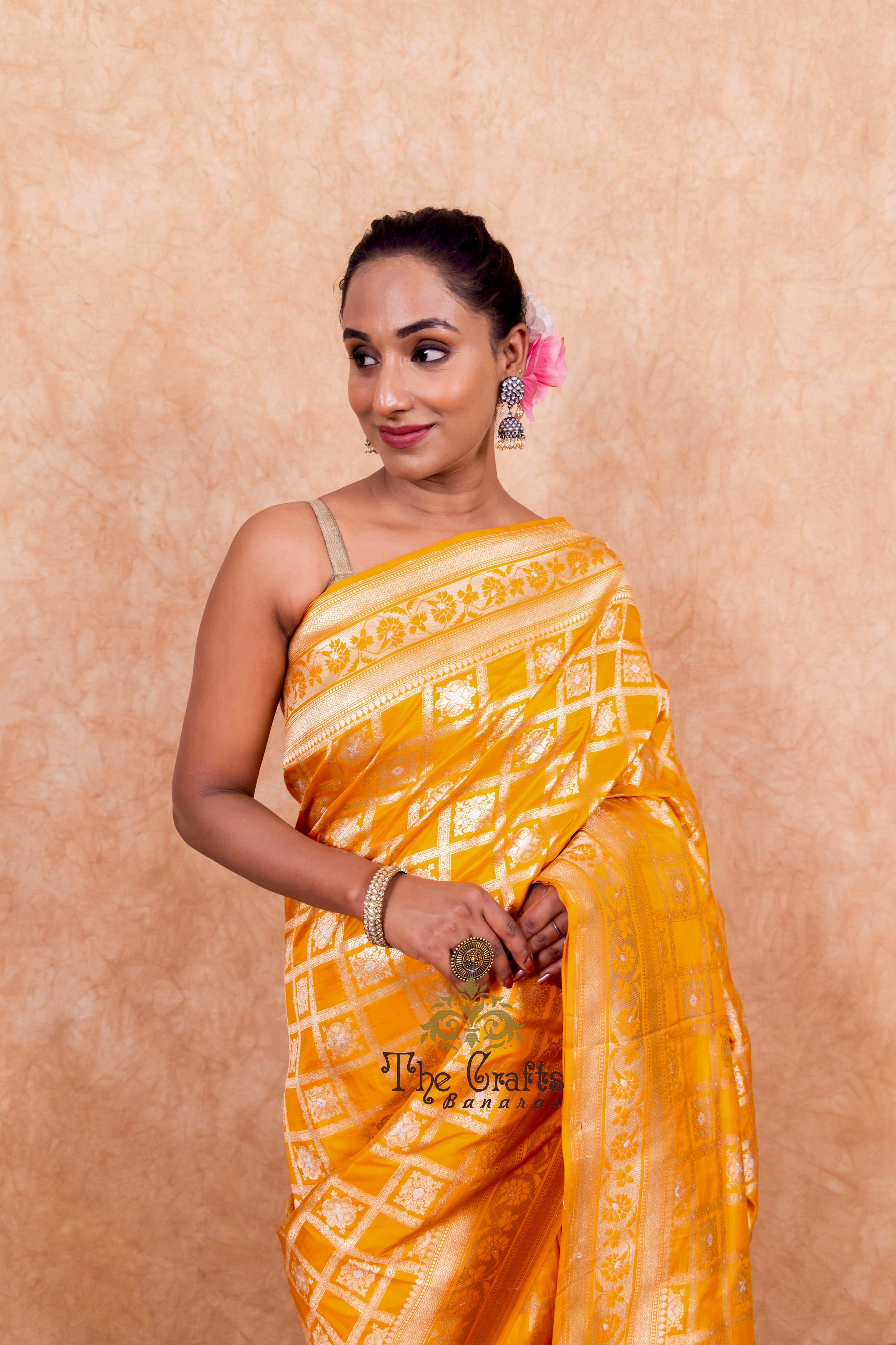 Pure Katan Silk Handloom Banarasi Saree - All over Sona Roopa Jaal work