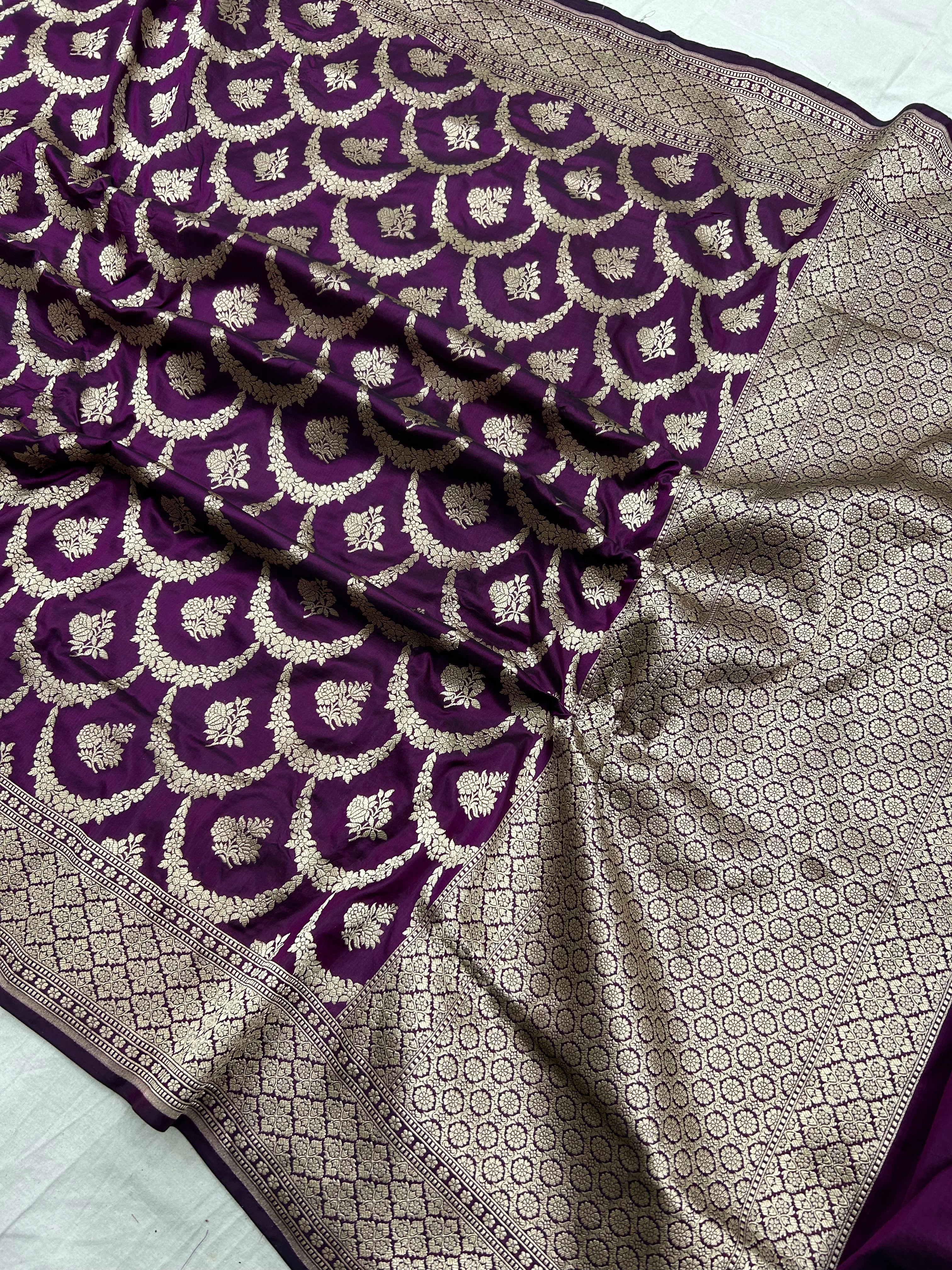 Pure Katan Silk Handloom Banarasi Saree - Jaal work