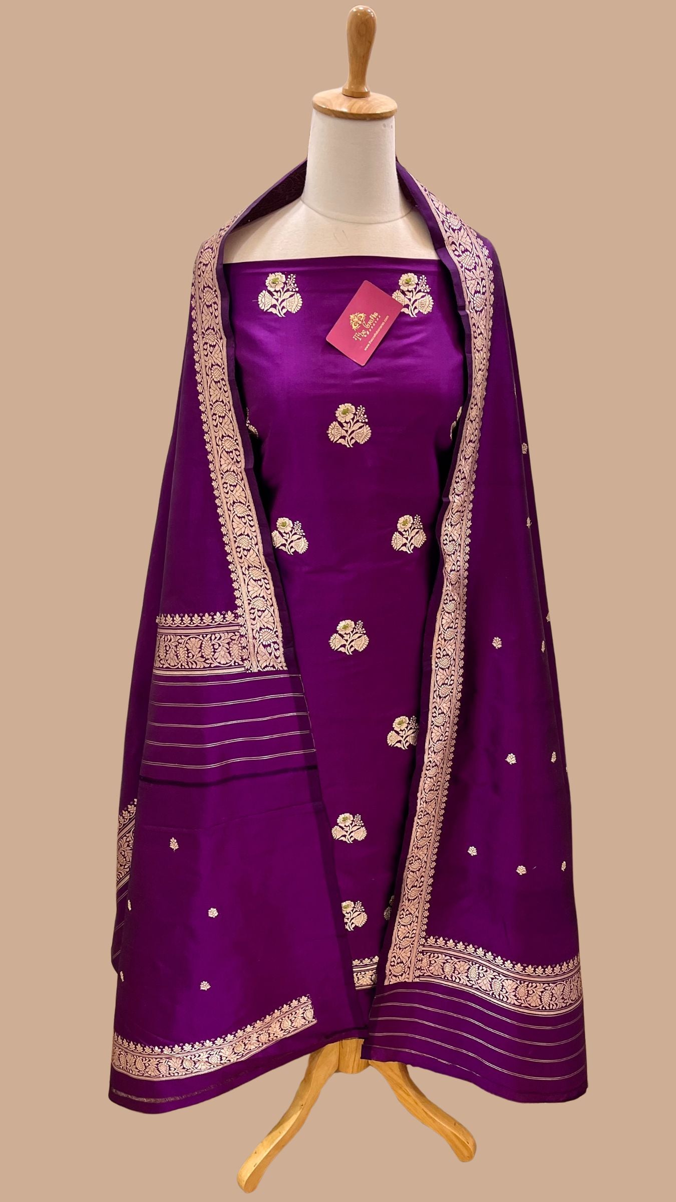 Pure Katan Silk Handloom Banarasi Dress Material - with kadhua motis