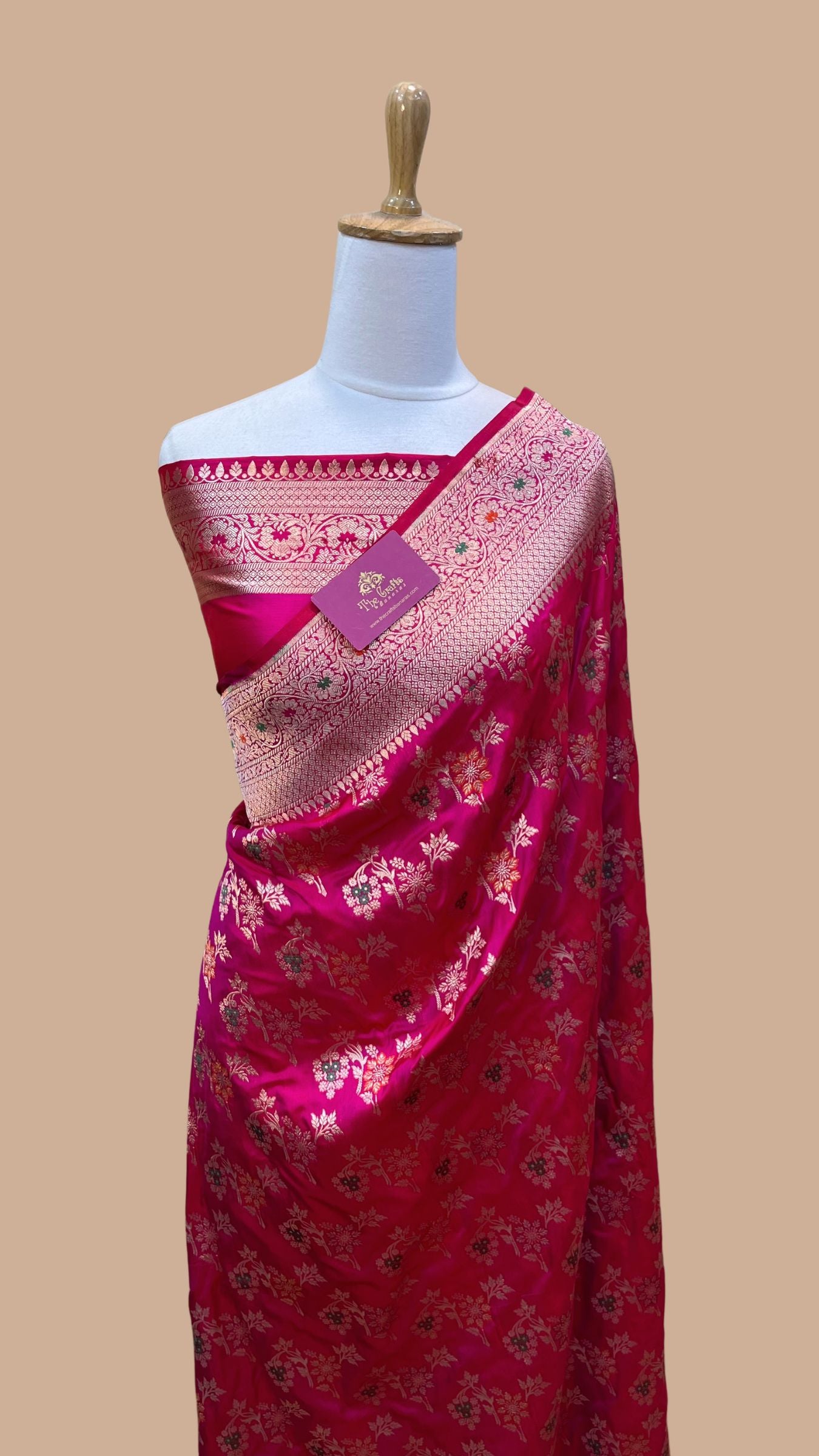 Pure Katan Silk Handloom Banarasi Saree - Jaal Work With Meenakari
