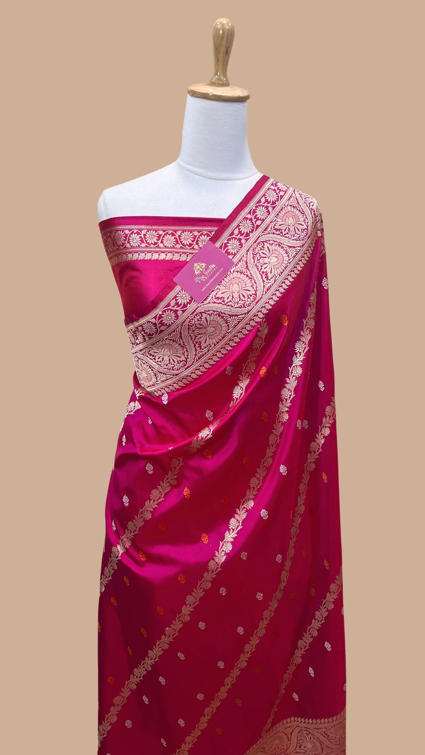 Pure Katan Silk Handloom stripes Banarasi Saree - with kadhua jangla meenakari work