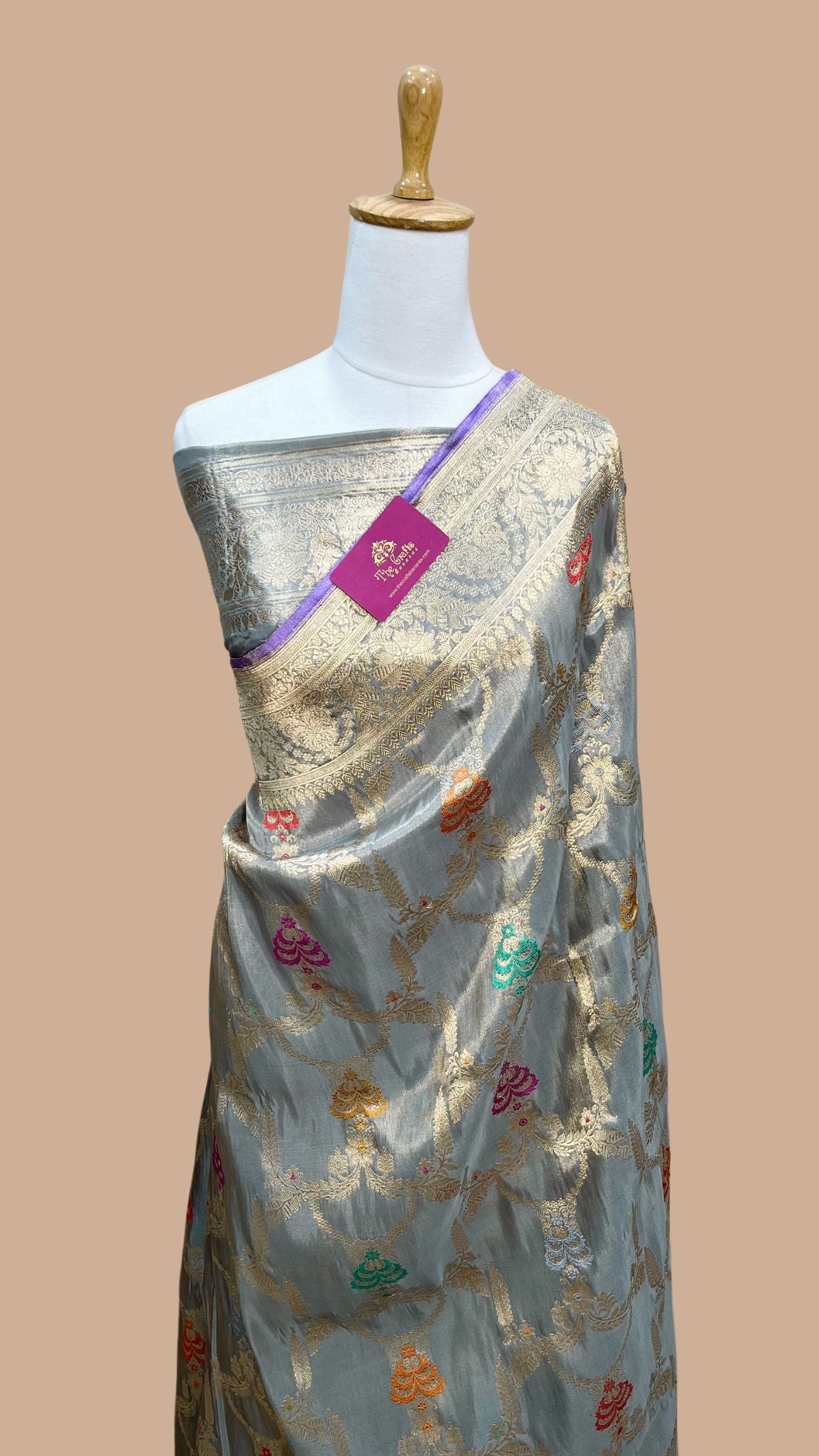Pure Tissue Silk Handloom Banarasi Saree - All Over Kadiyal Jaal Work
