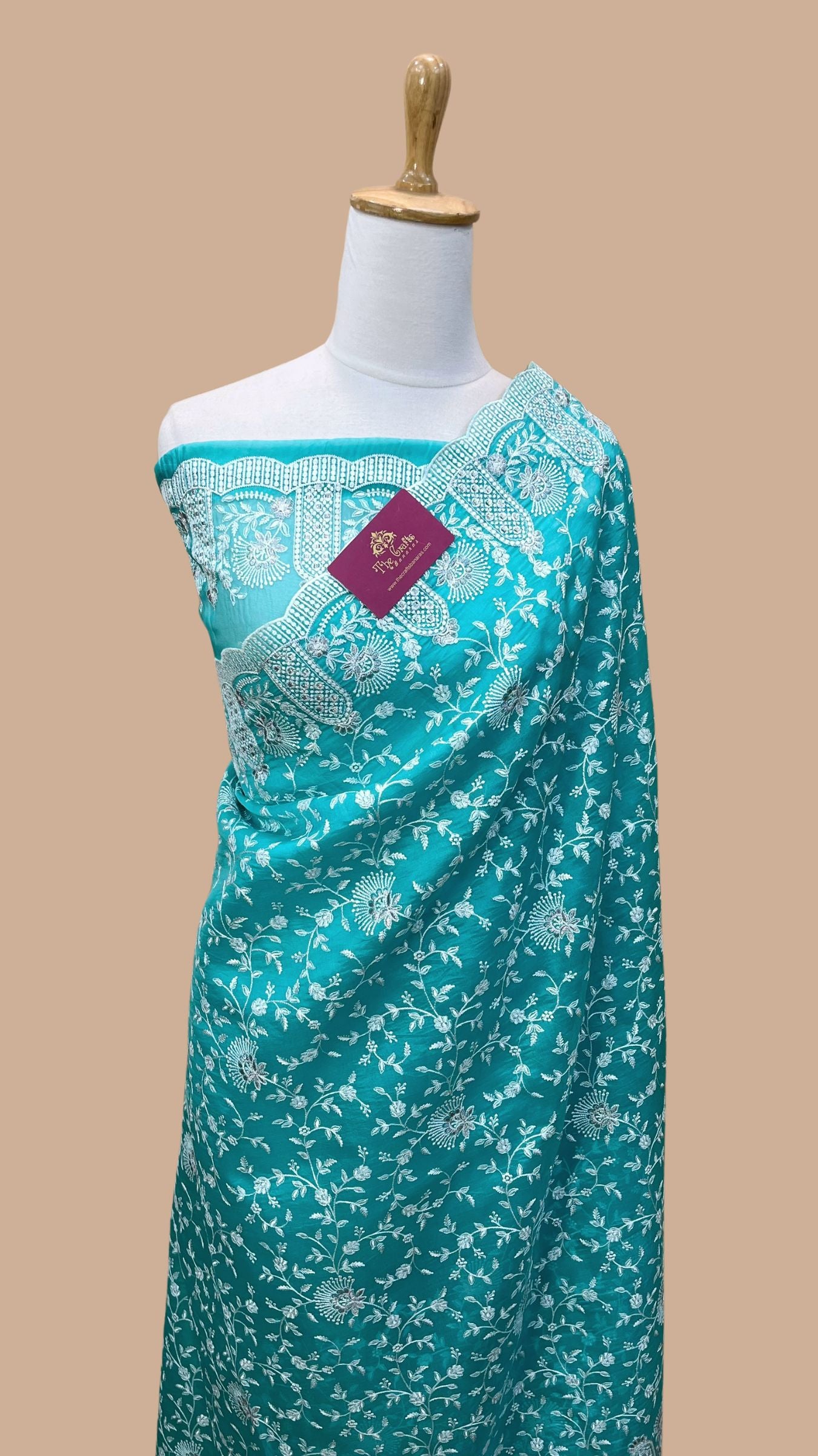 Pure Organza Silk Chikankari Handloom Banarasi Saree