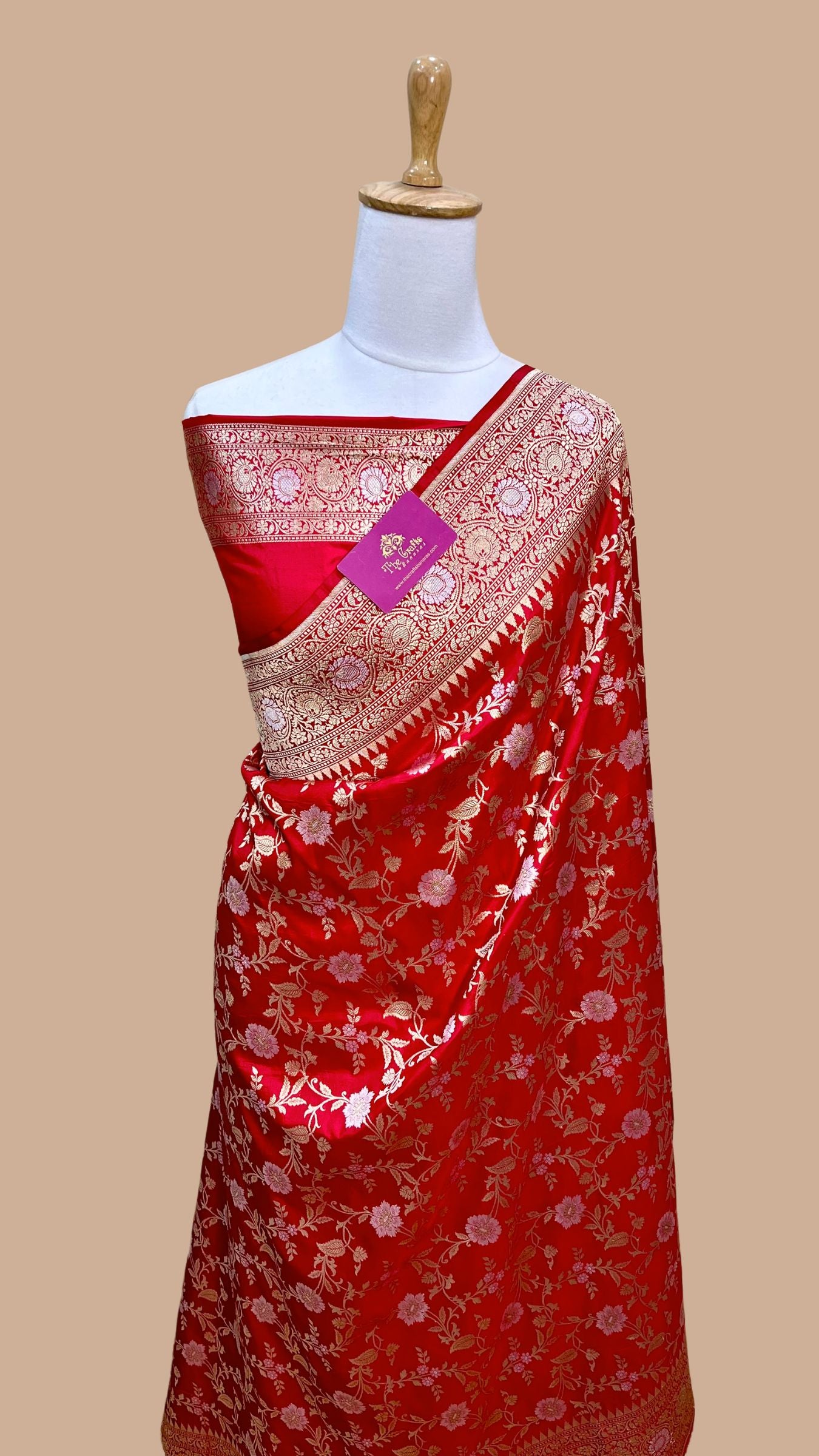 Pure Katan Silk Handloom Banarasi Saree - All over Sona Roopa Jaal work