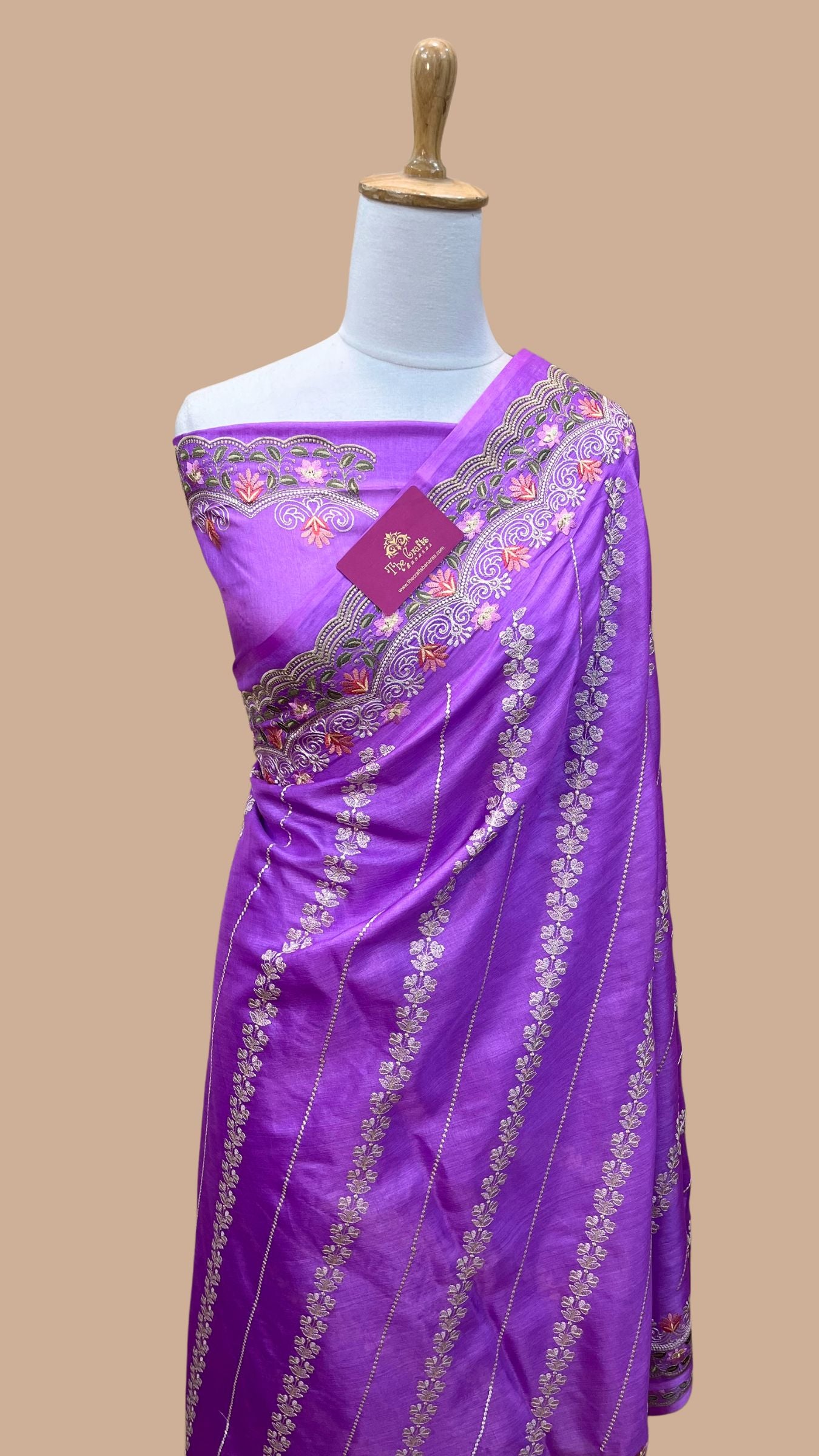 Pure Tussar Silk Chikankari Handloom Banarasi Saree