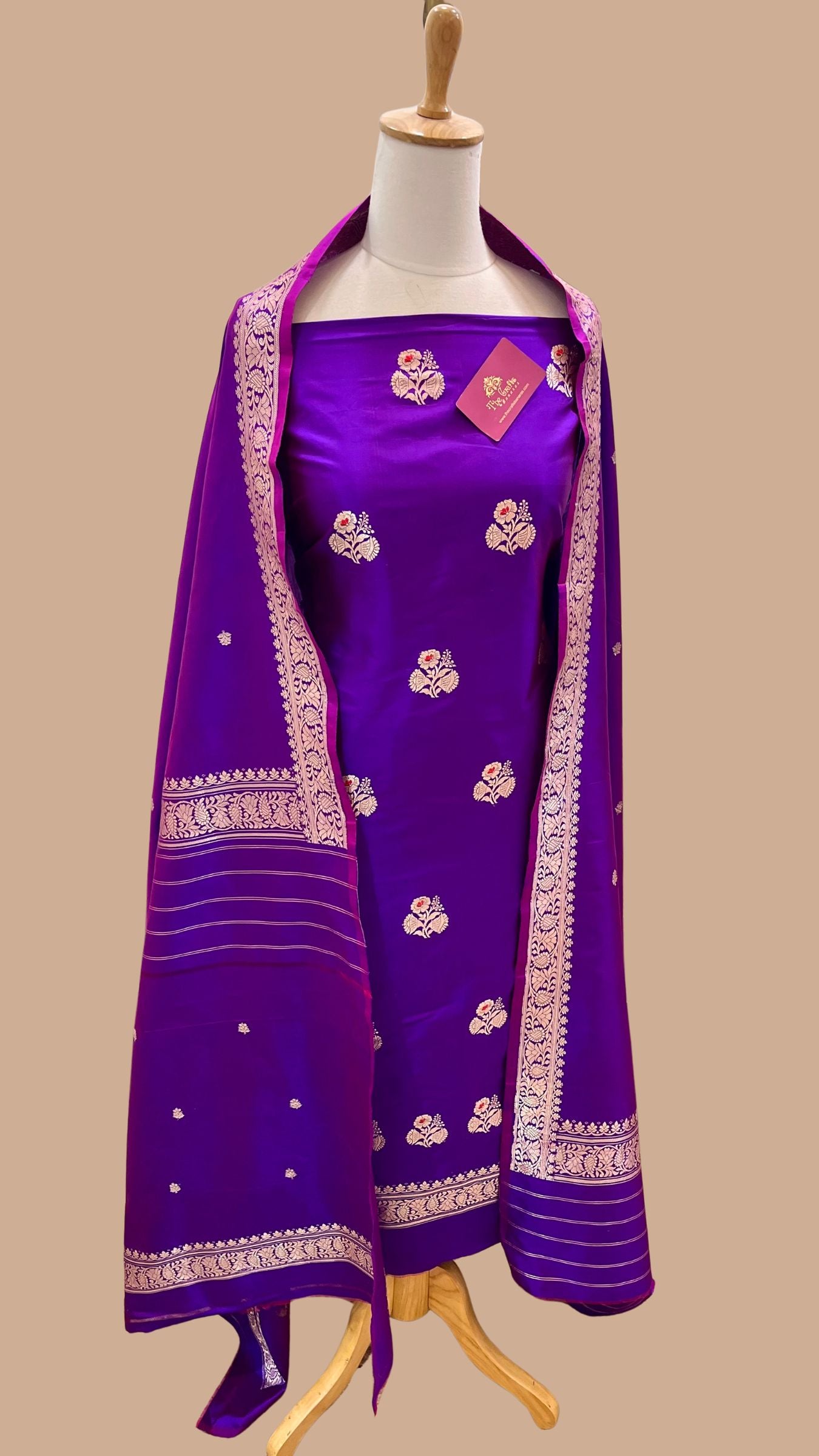 Pure Katan Silk Handloom Banarasi Dress Material - with kadhua motis