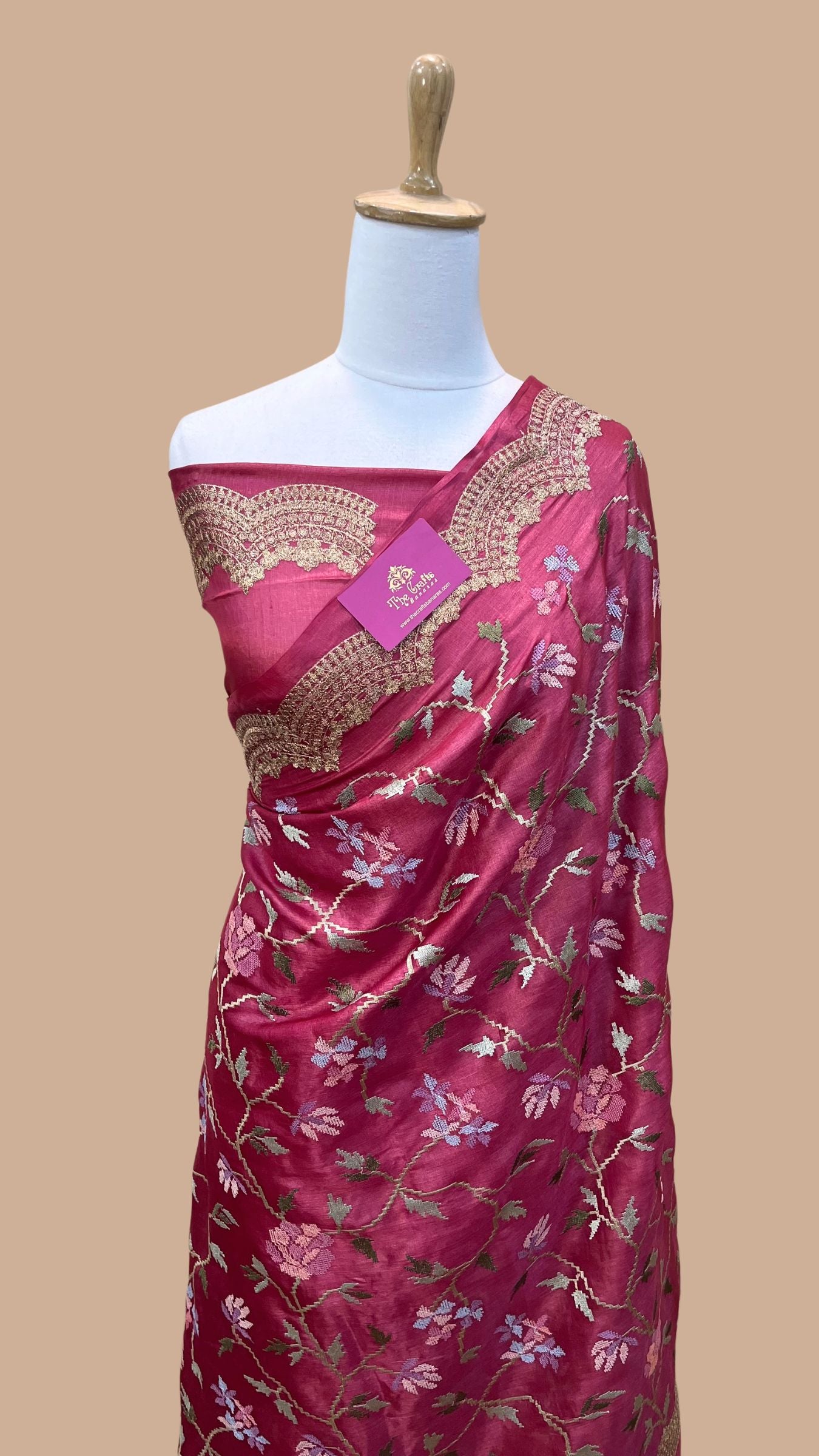 Pure Tussar Silk Chikankari Handloom Banarasi Saree