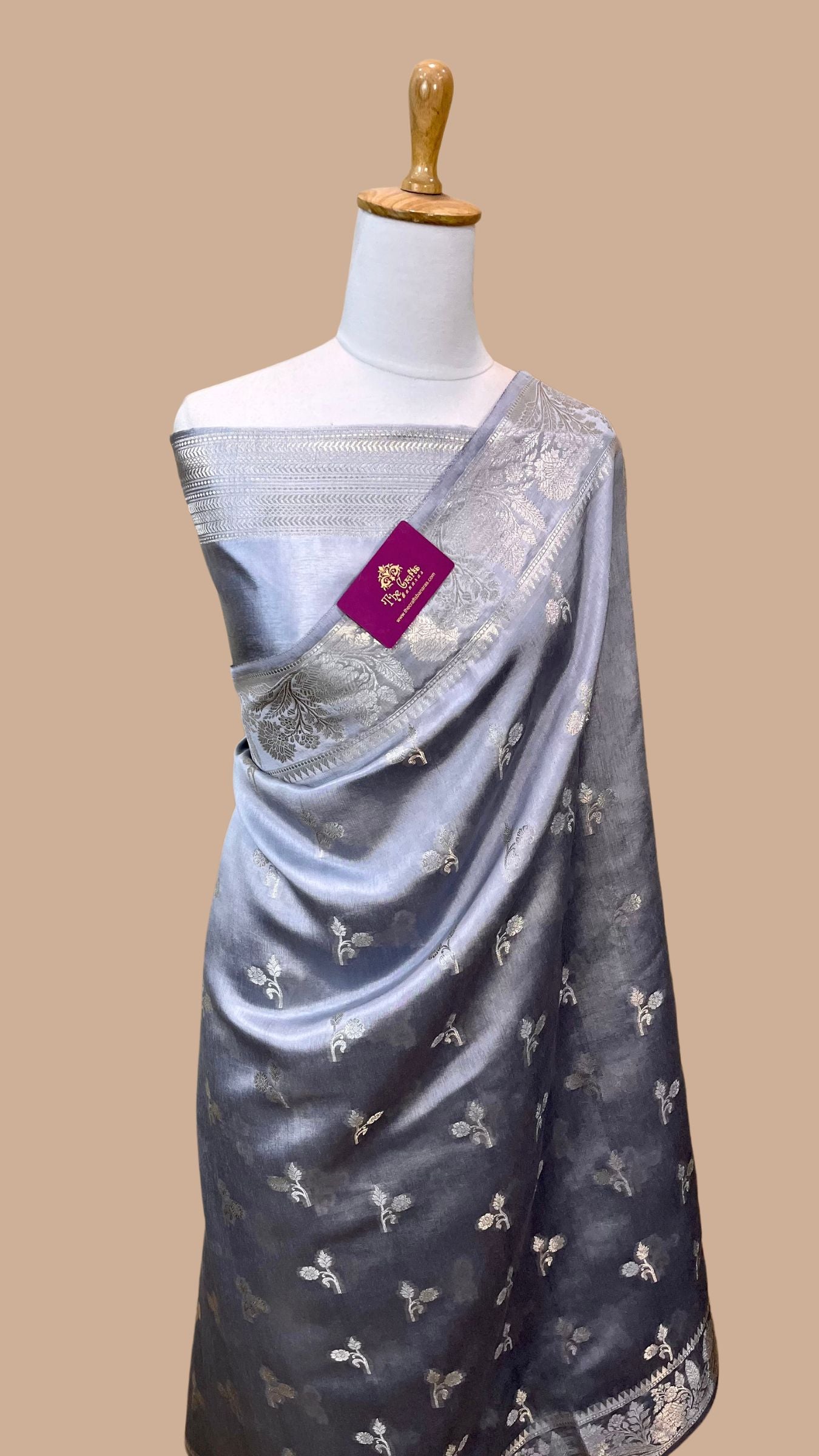 Grey Pure Chiniya Silk Banarasi Saree