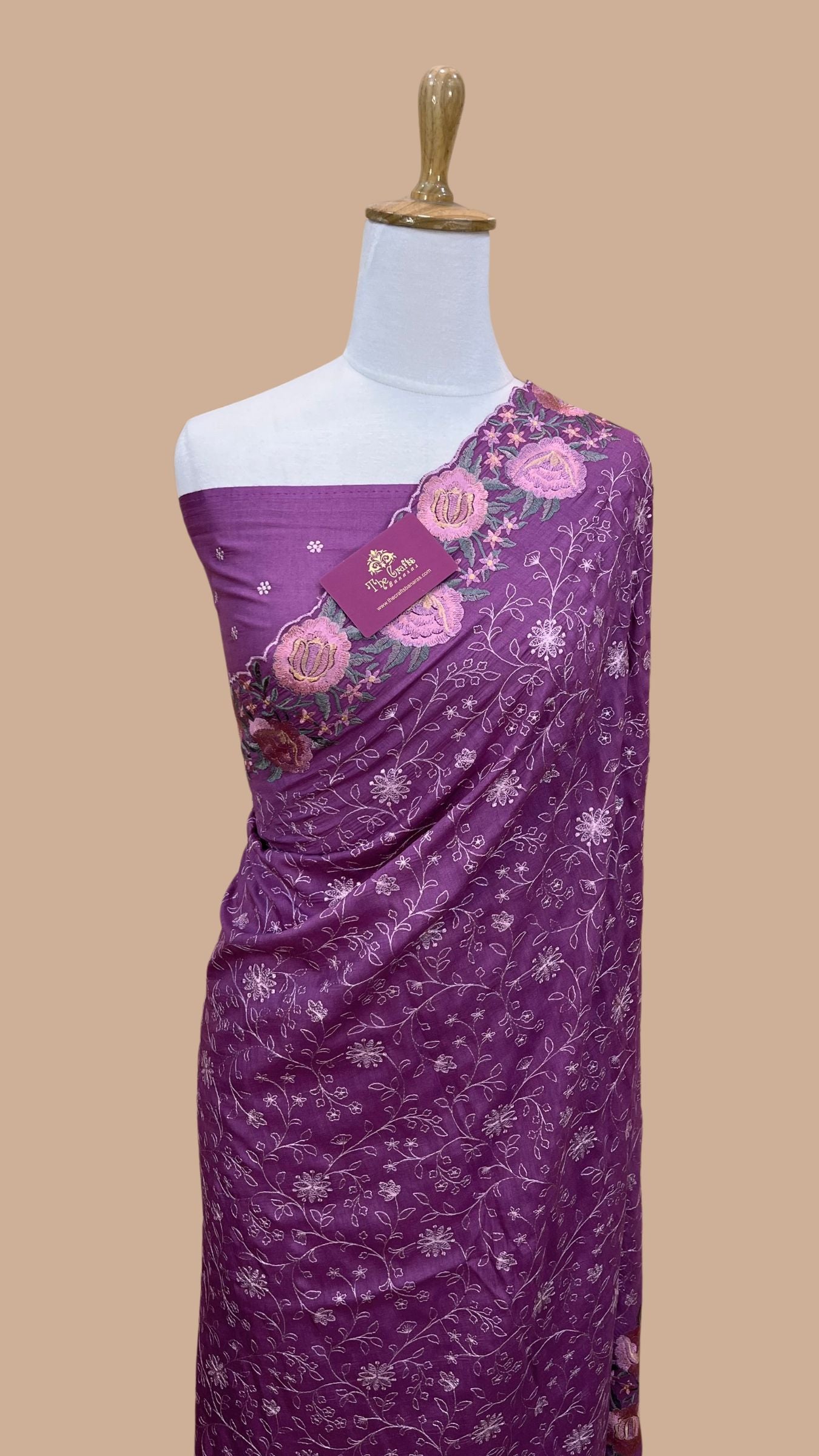 Pure Munga Silk Banarasi Saree - Chikankari all over