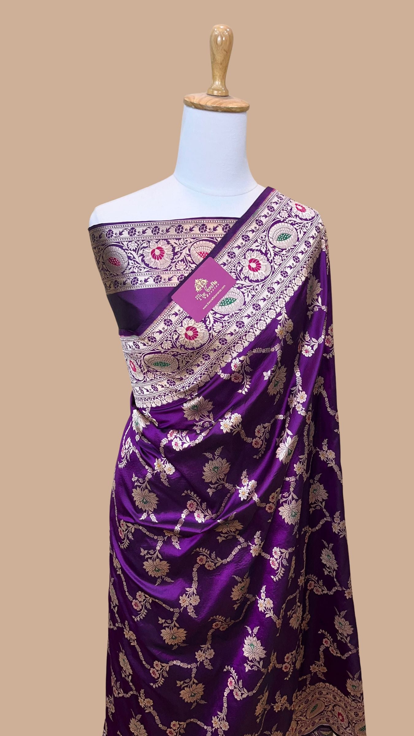 Pure Katan Silk Handloom Banarasi Saree - Jaal With Meenakari