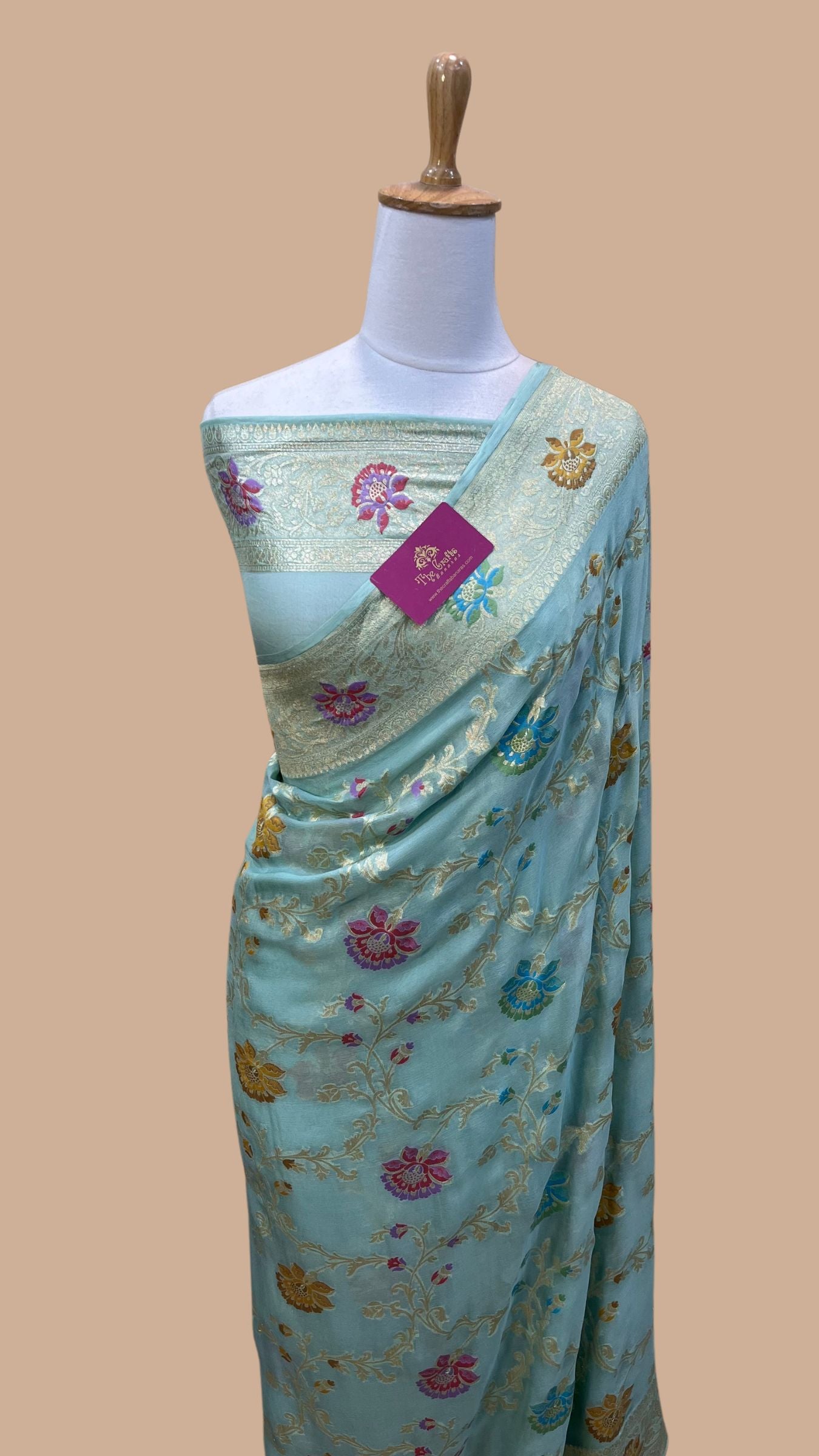 Khaddi Georgette Handloom Banarasi Saree - Jaal with Meenakari