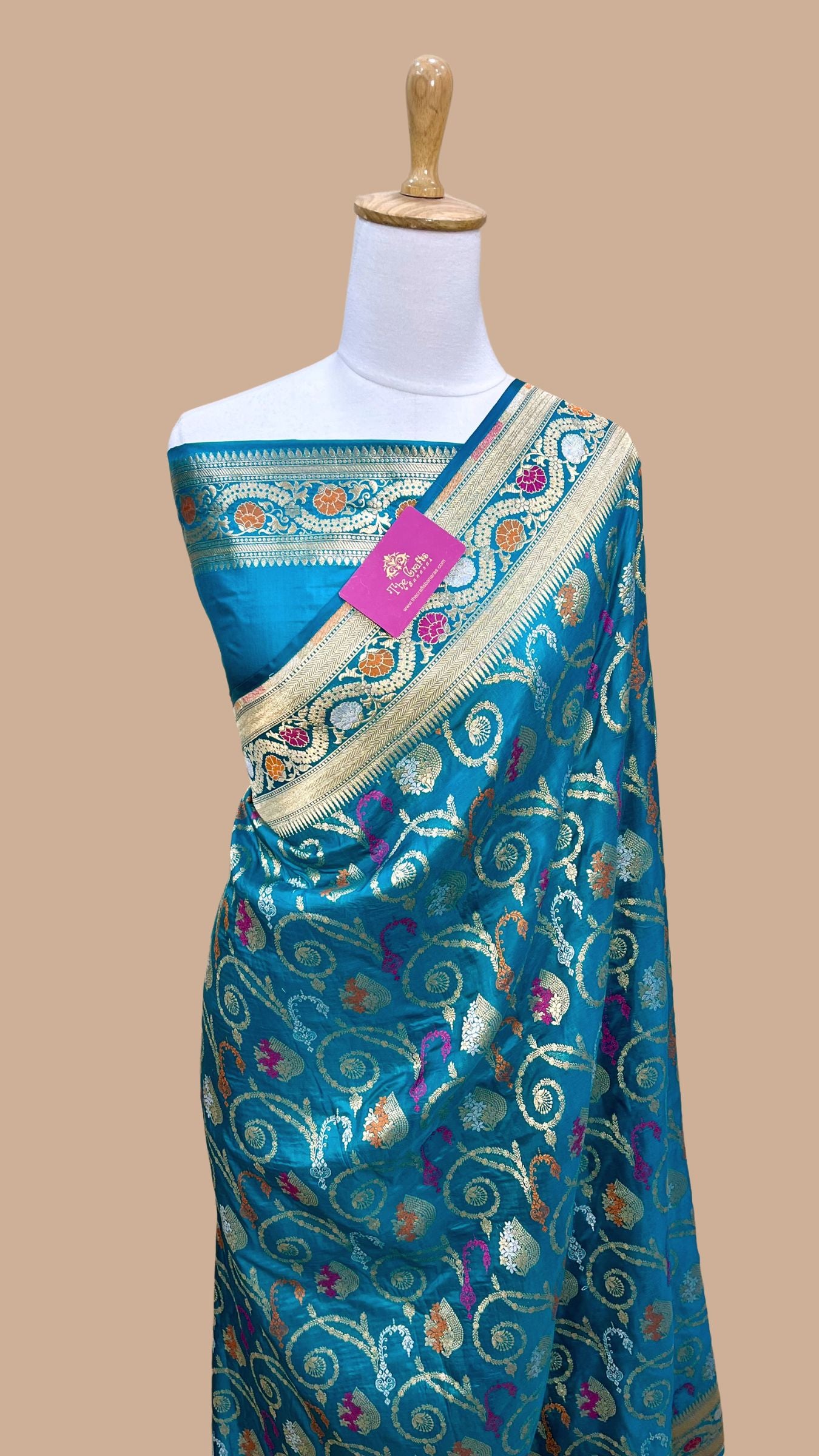 Pure Katan Silk Handloom Banarasi Saree - Jaal Work With Meenakari
