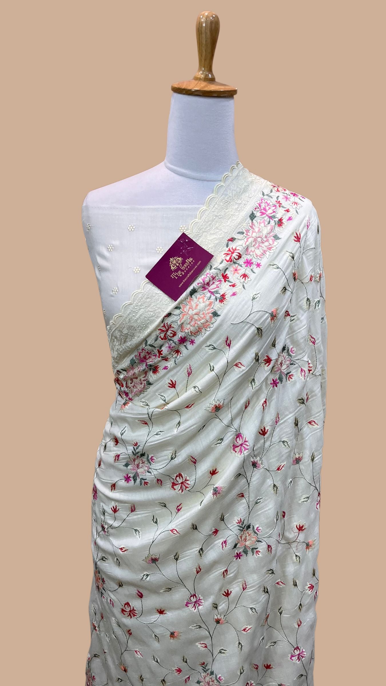 Pure Munga Silk Banarasi Saree - Chikankari all over