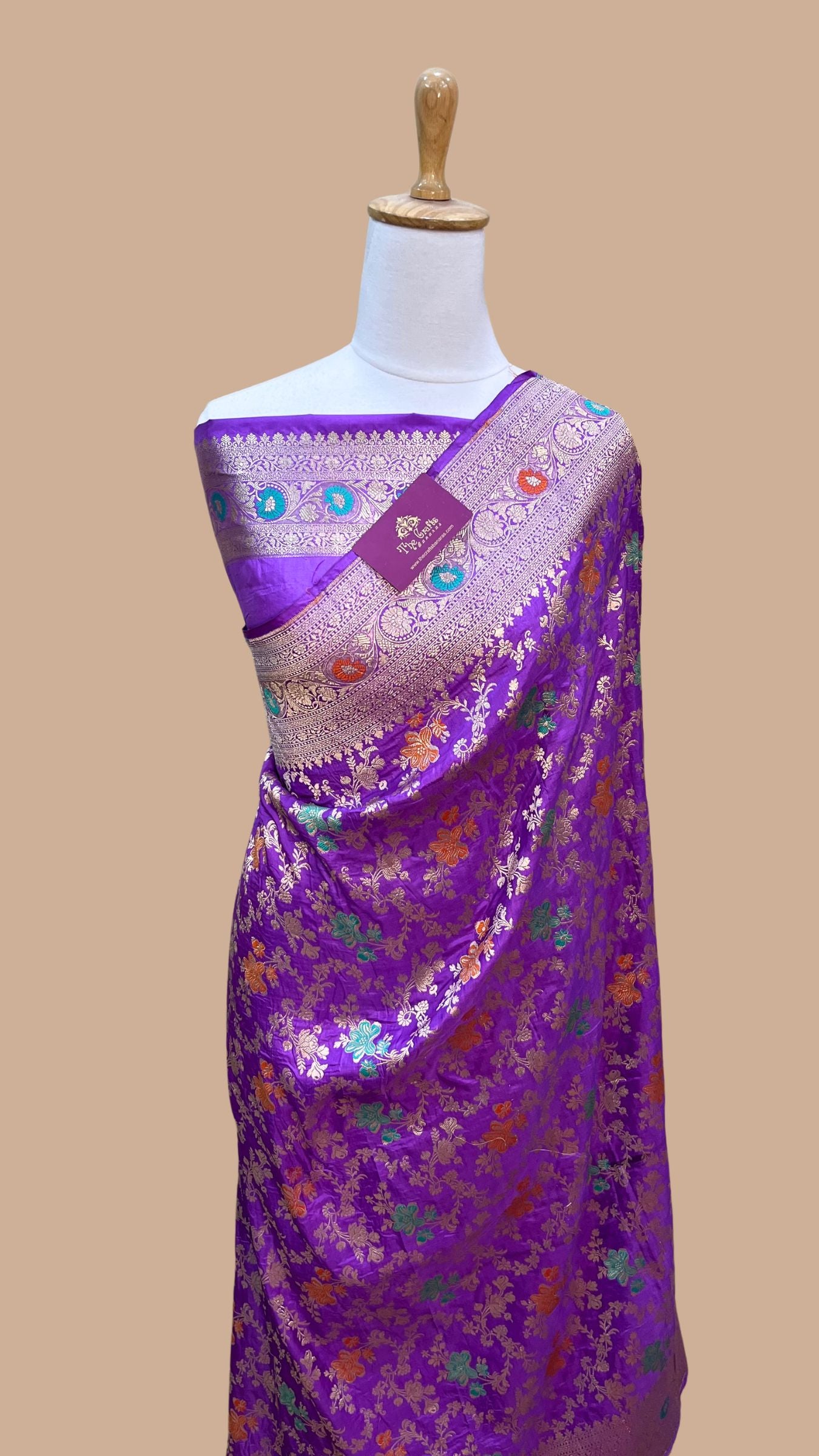 Pure Katan Silk Handloom Banarasi Saree - Jaal With Meenakari