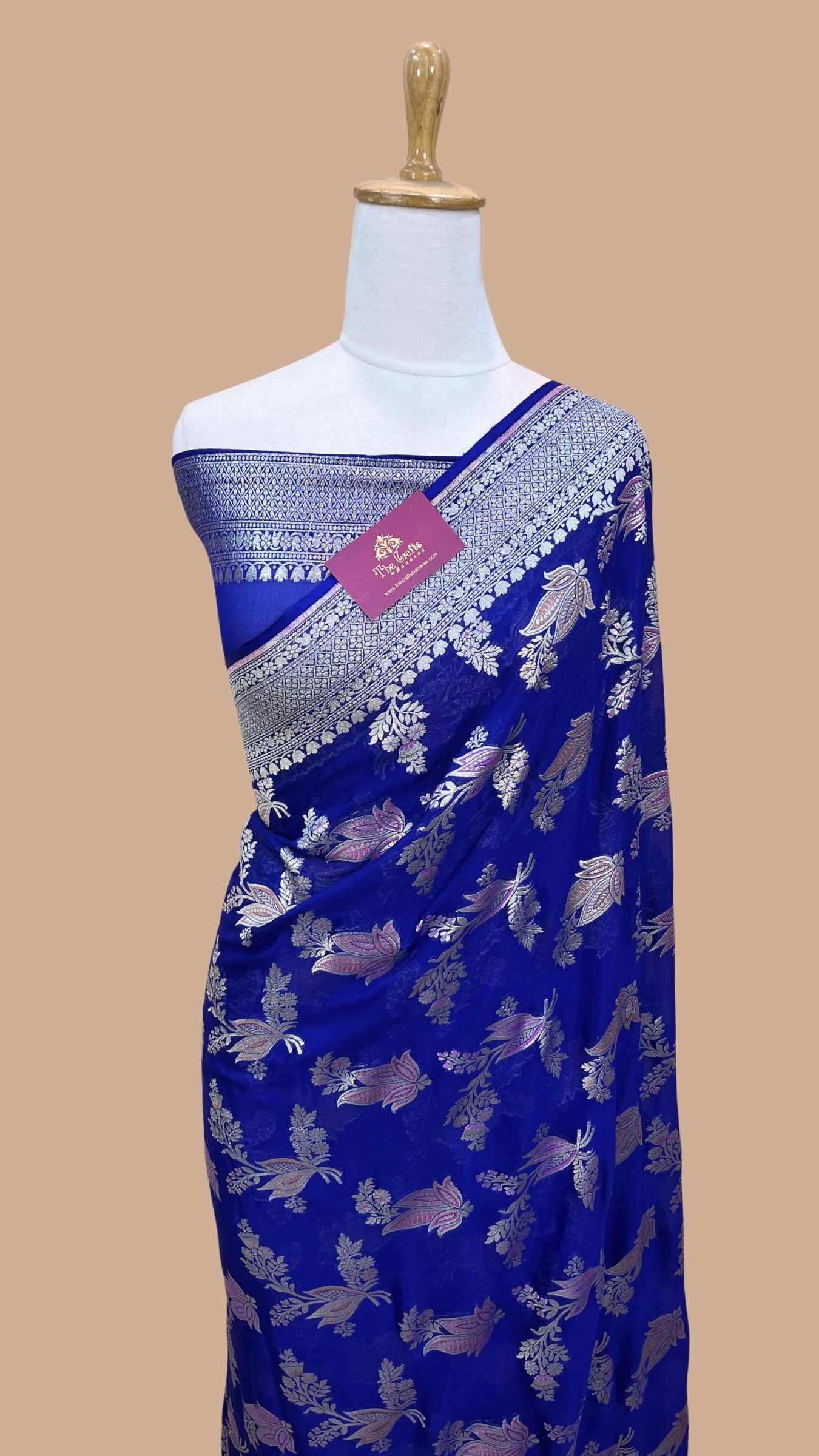 Khaddi Georgette Handloom Banarasi Saree - Jaal with Meenakar