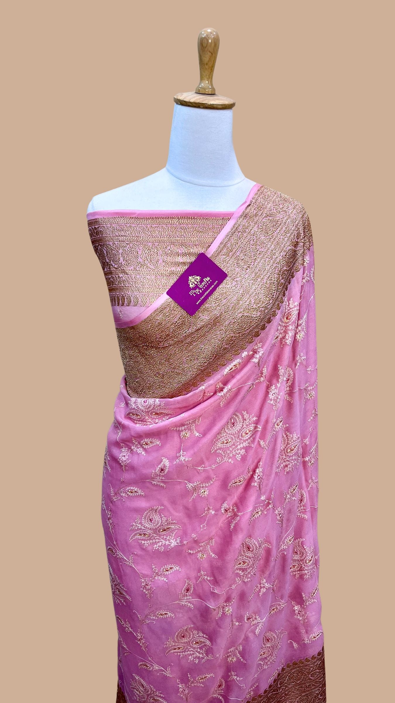 Pure Georgette Handloom Banarasi Saree - With Chikankari All Over
