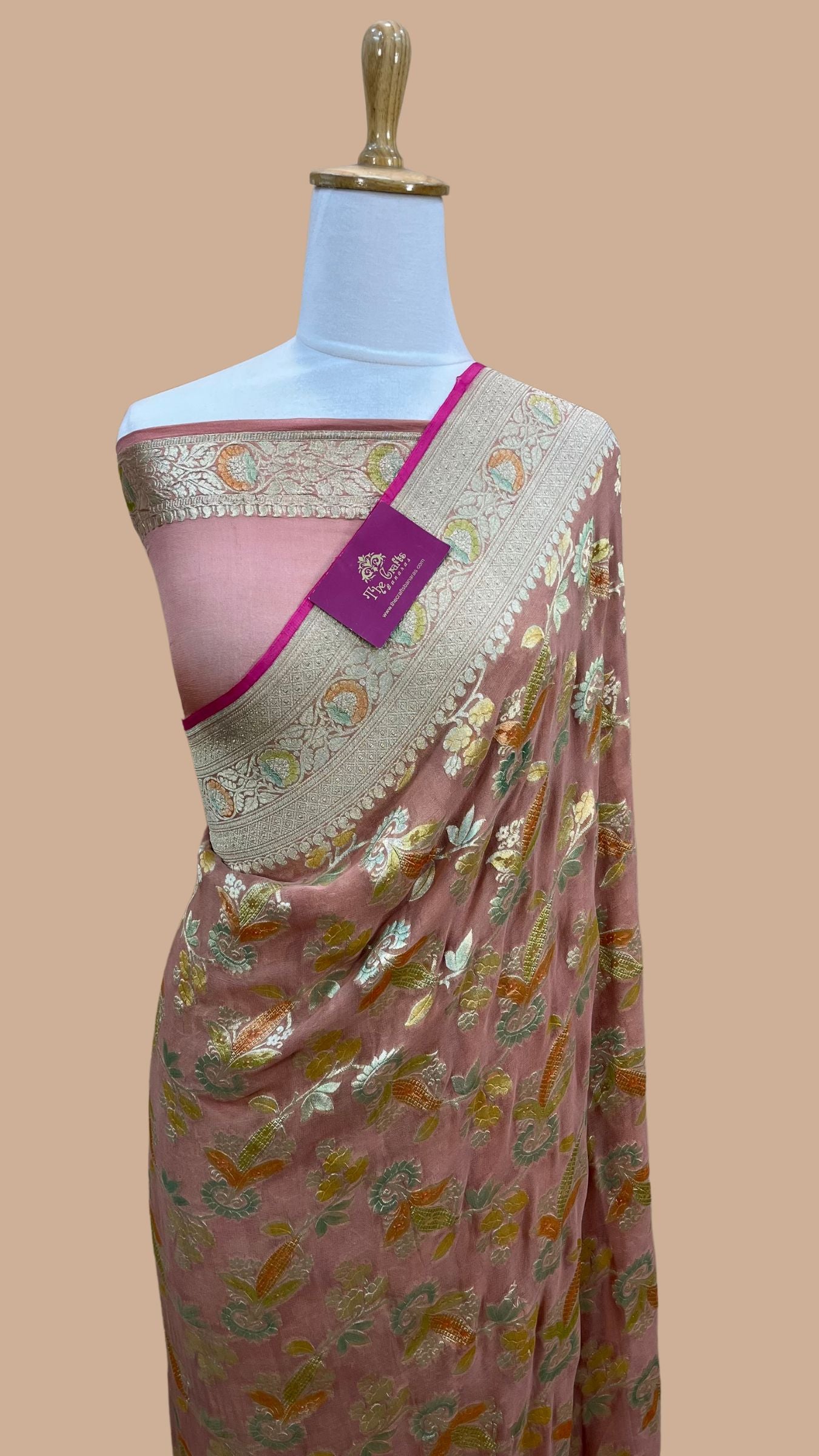 Khaddi Georgette Handloom Banarasi Saree - Water Zari