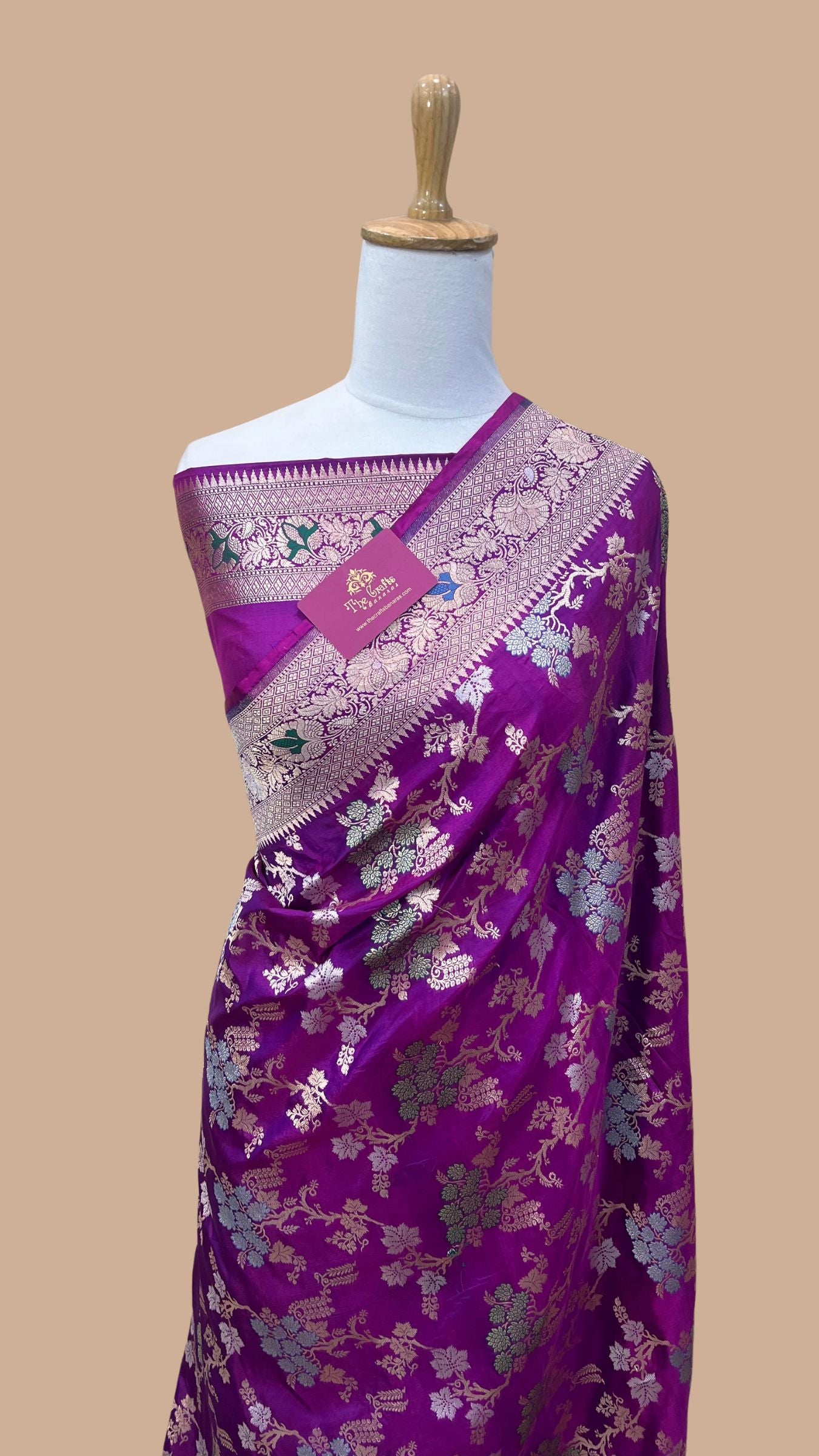 Pure Katan Silk Handloom Banarasi Saree - All over meenakari Jaal work