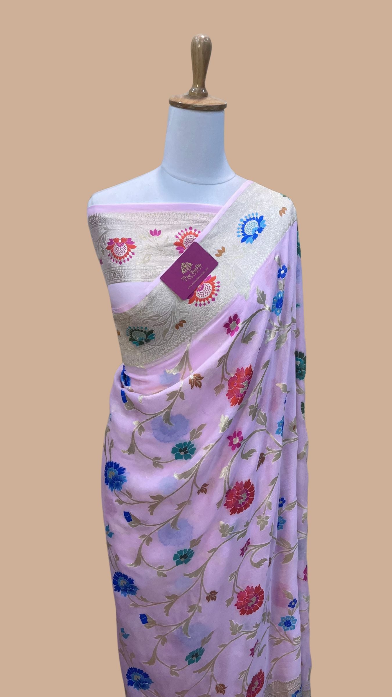 Khaddi Georgette Handloom Banarasi Saree - Jaal with Meenakari