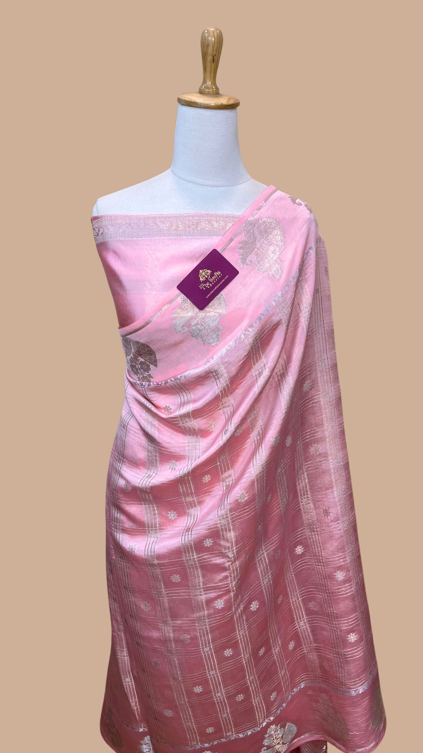 Baby Pink Pure Pure Silk Banarasi Saree