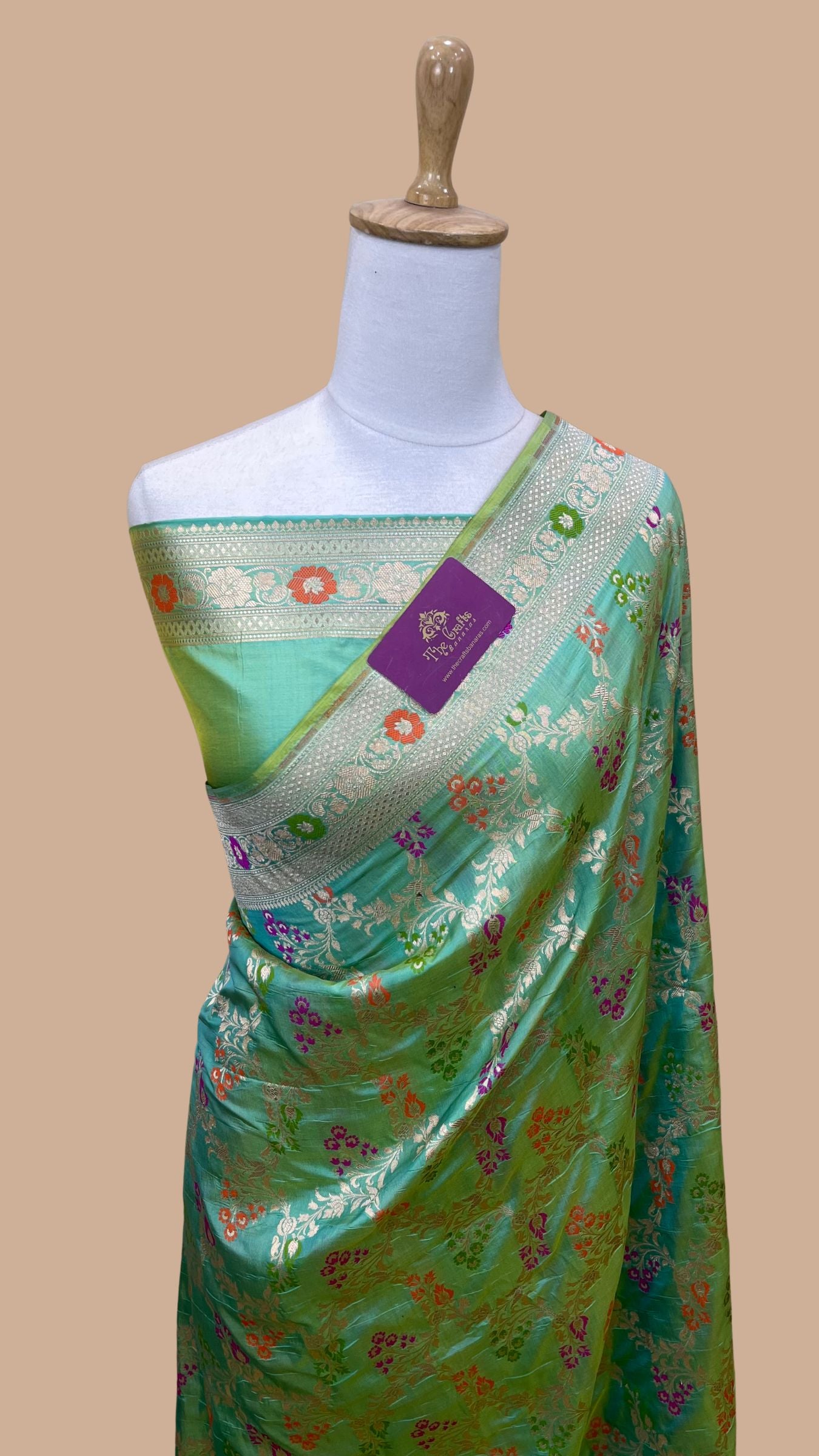 Pure Katan Silk Handloom Banarasi Saree - Jaal With Meenakari
