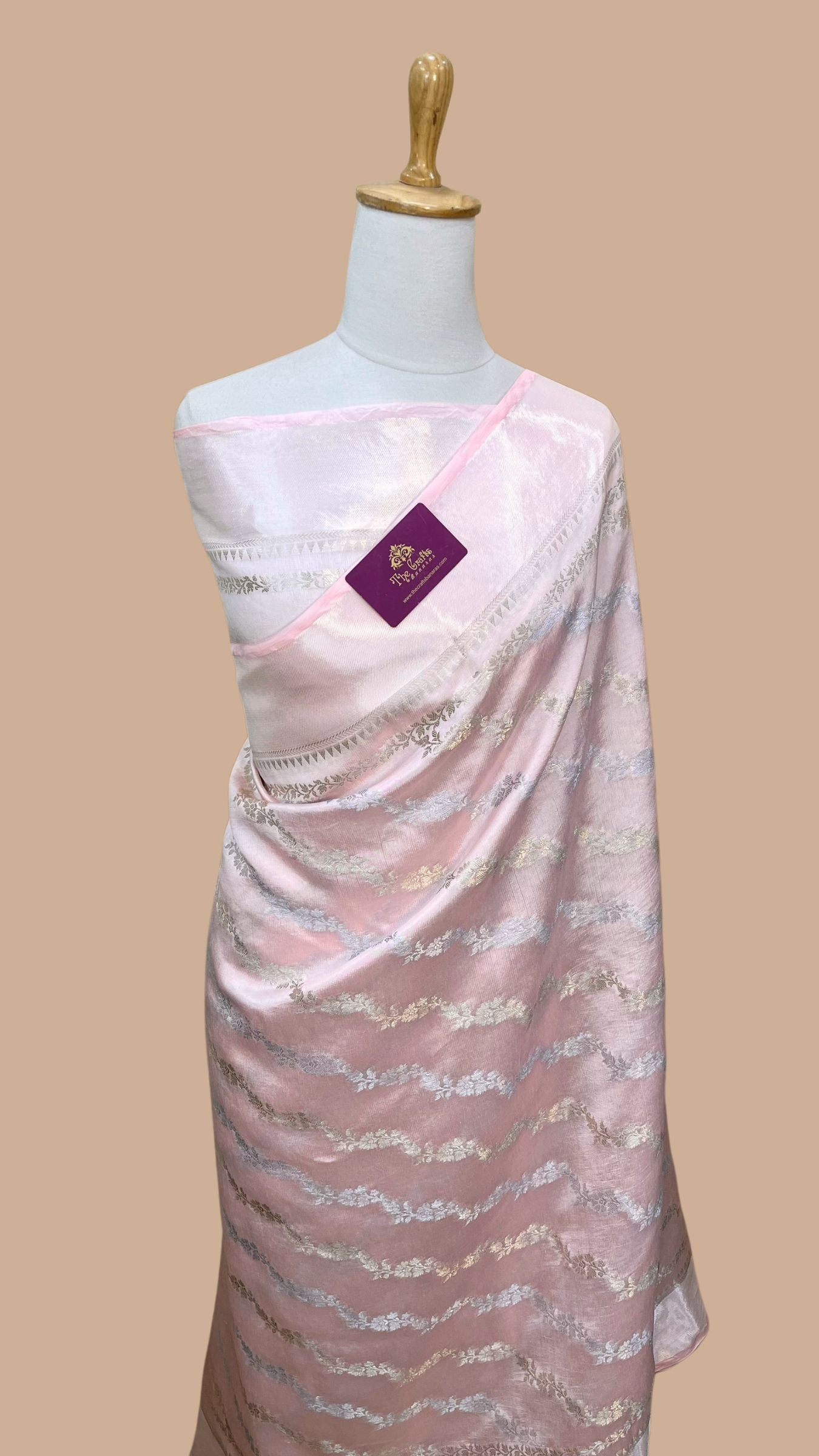 Baby Pink Pure Chiniya Silk Banarasi Saree