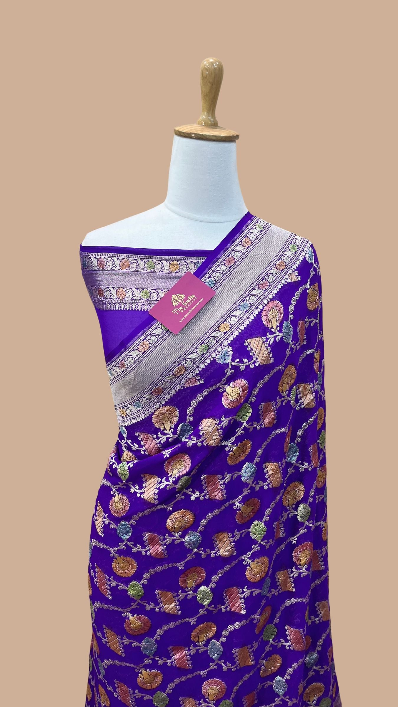 Khaddi Georgette Handloom Banarasi Saree - Water Zari