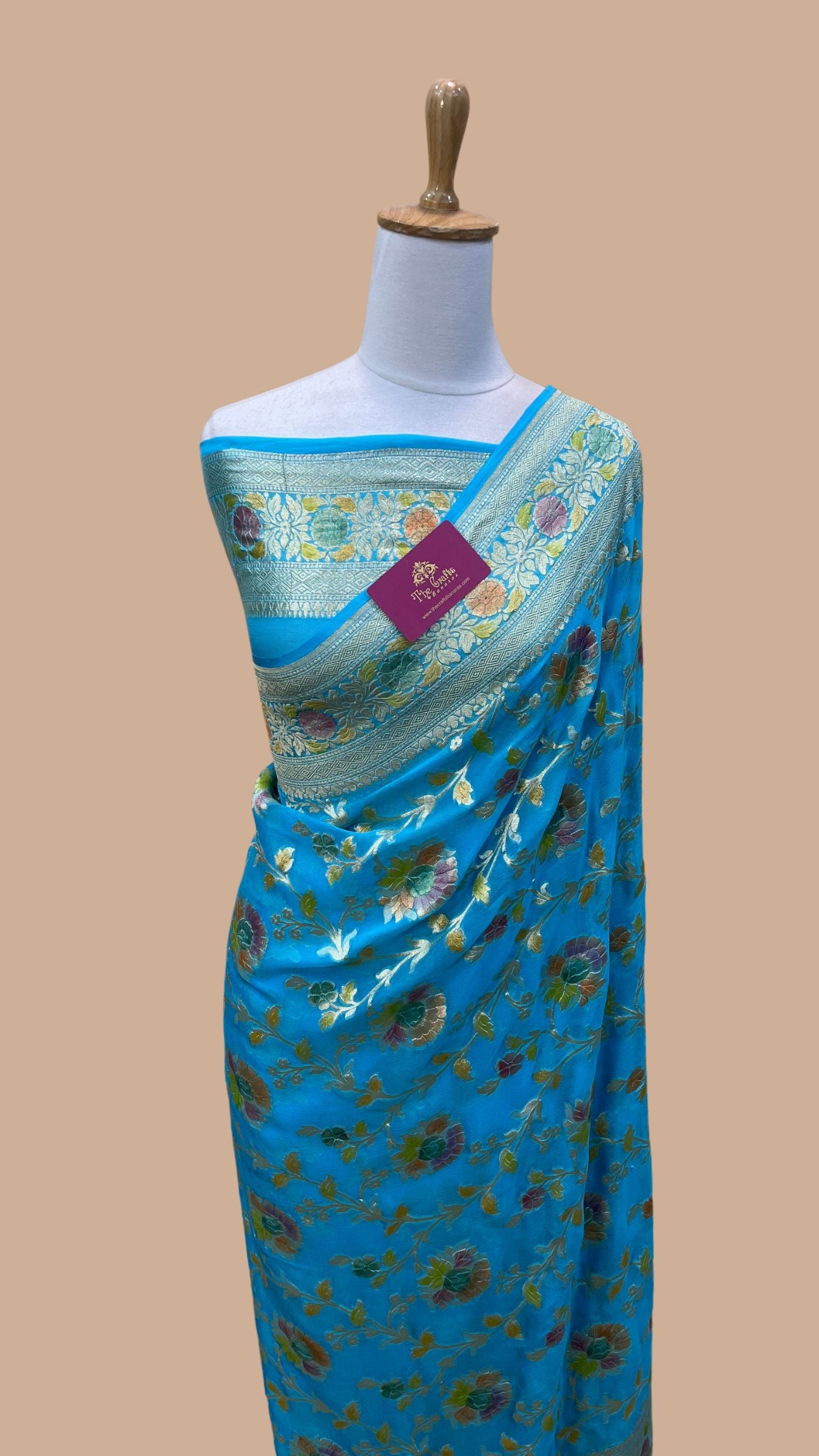 Khaddi Georgette Handloom Banarasi Saree - Water Zari