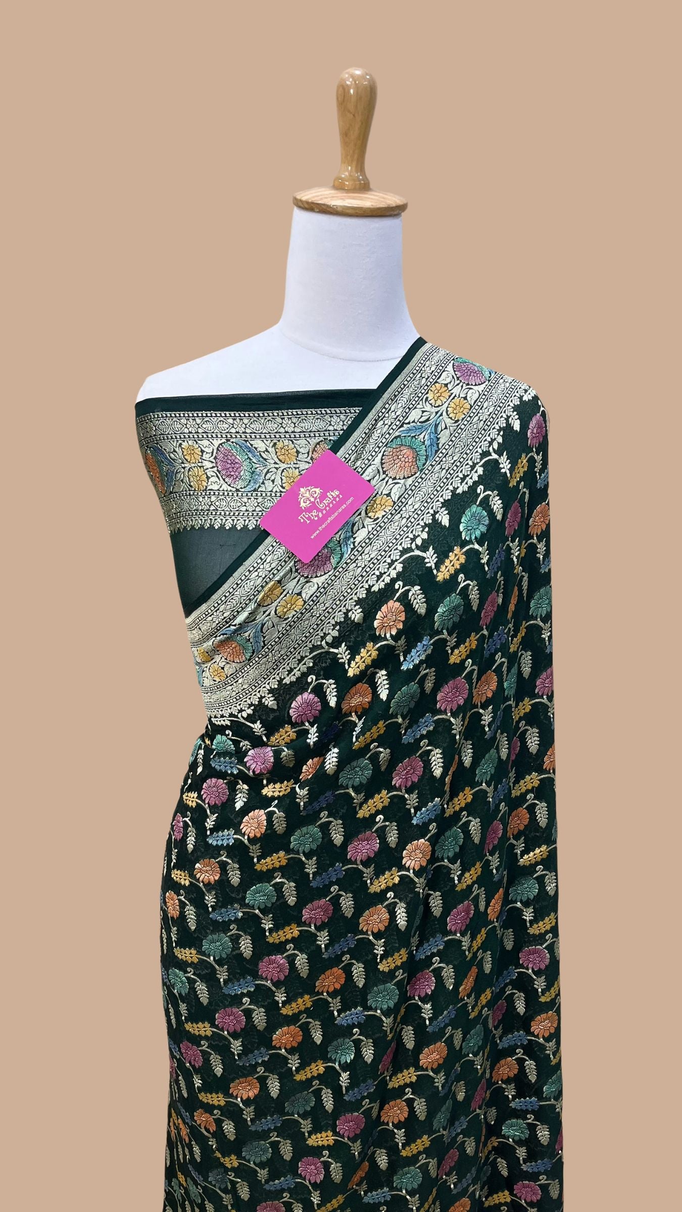 Khaddi Georgette Handloom Banarasi Saree - Water Zari