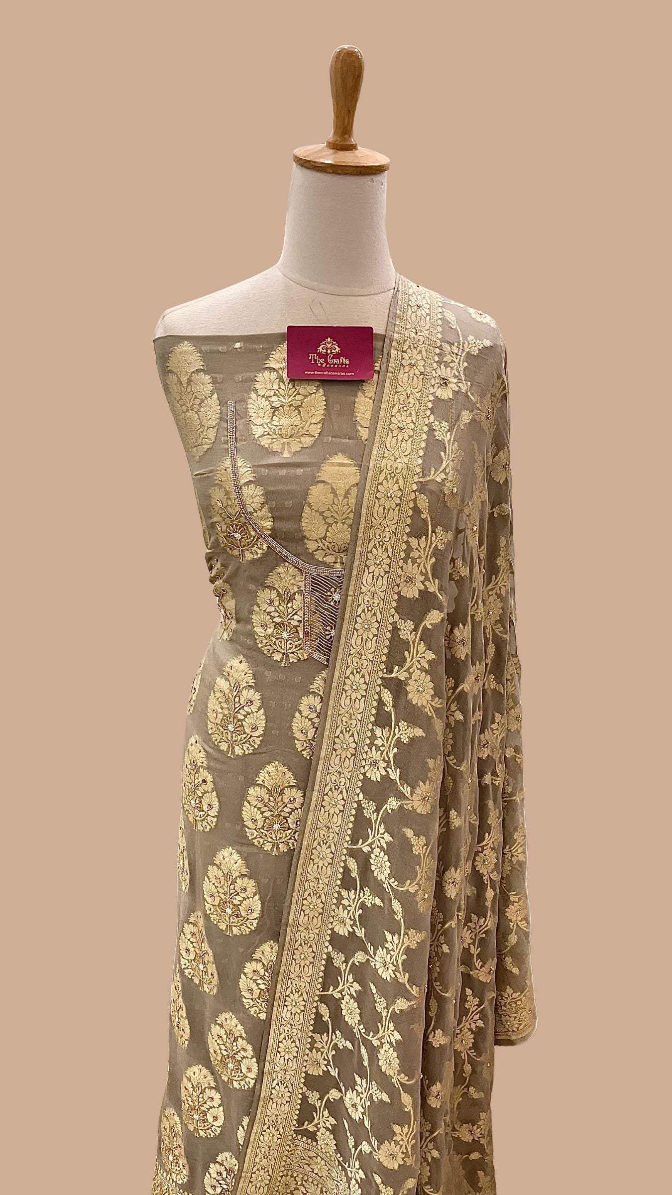 Khaddi Georgette Banarasi Dress Material - Handwork Gota Patti Zardozi & Stone Work