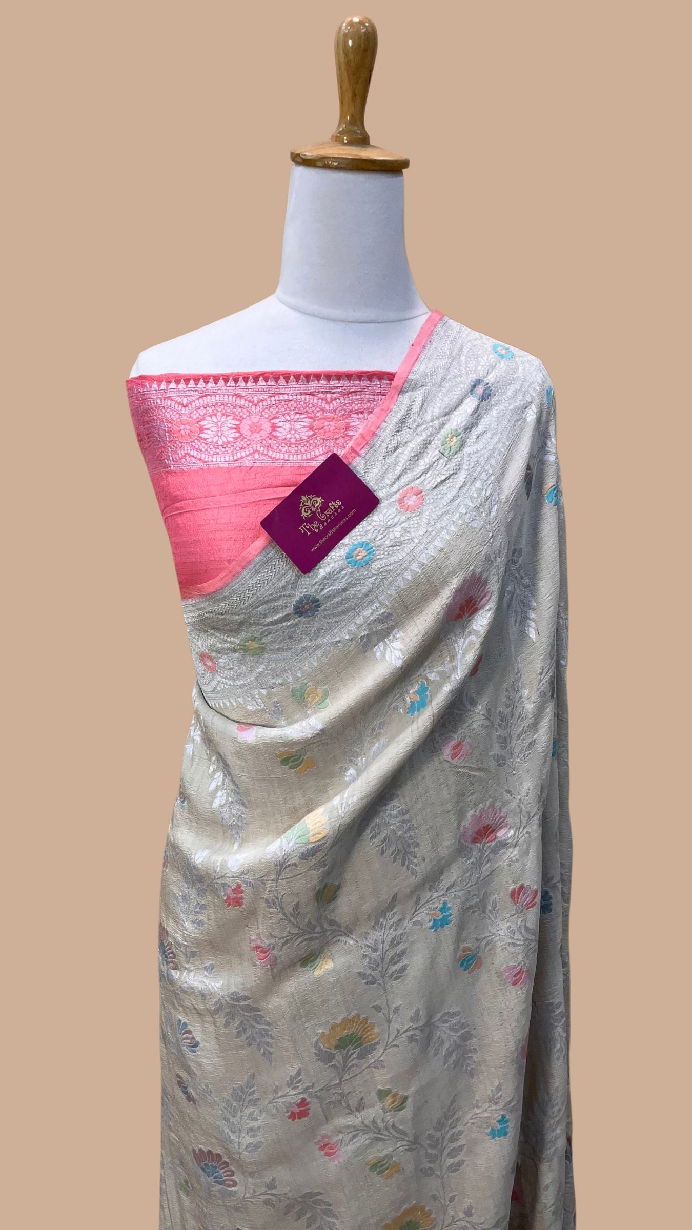 Tissue Georgette Handloom Banarasi Saree - Jaal with Meenakari