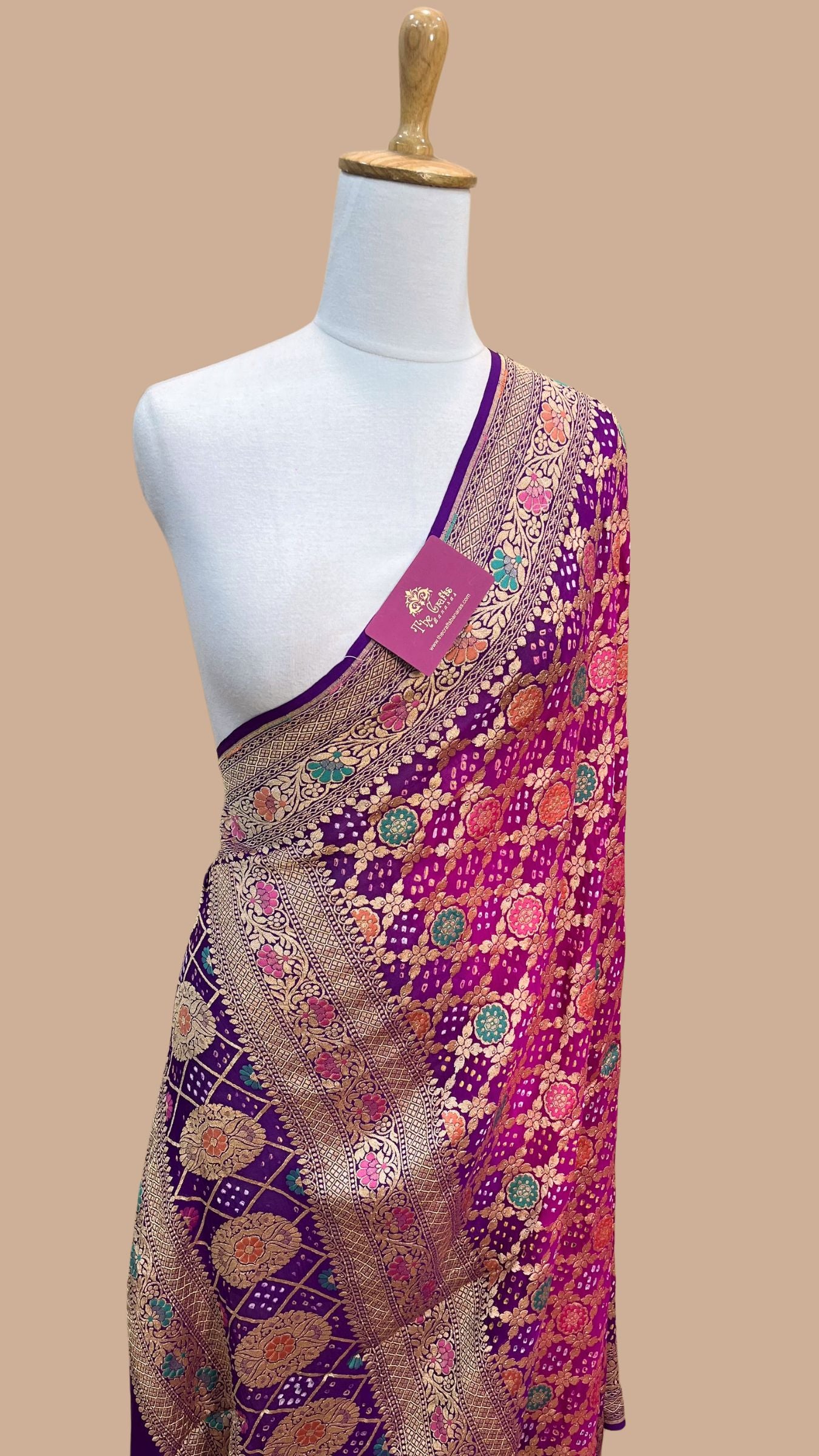 Khaddi Georgette Banarasi Handloom Bandhej Dupatta - Meenakari