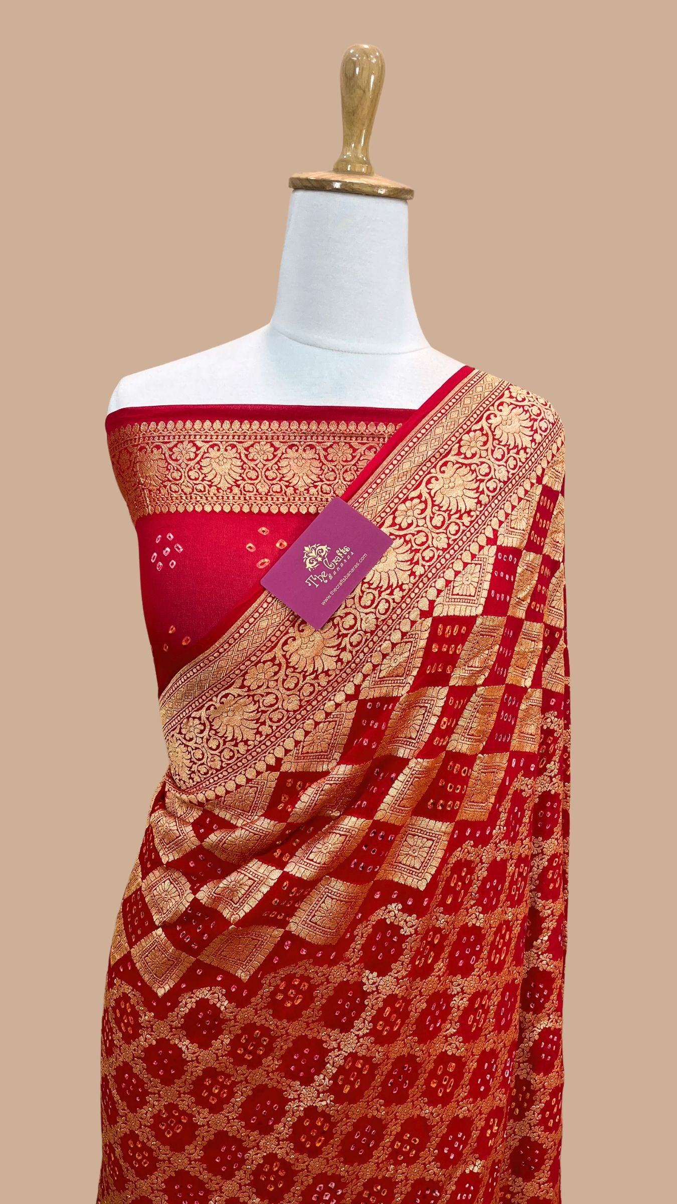 Pure Georgette Banarasi Handloom Bandhej Saree