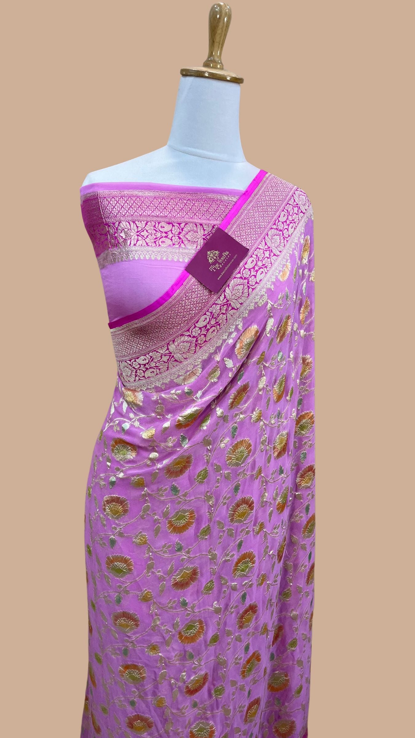 Khaddi Georgette Handloom Banarasi Saree - Water Zari