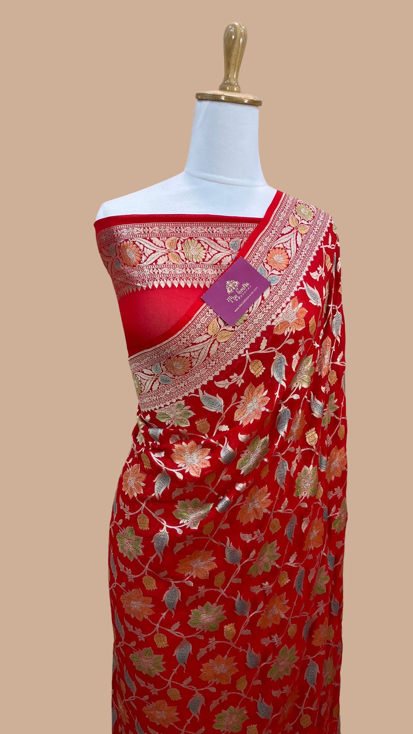 Khaddi Georgette Handloom Banarasi Saree - Water Zari