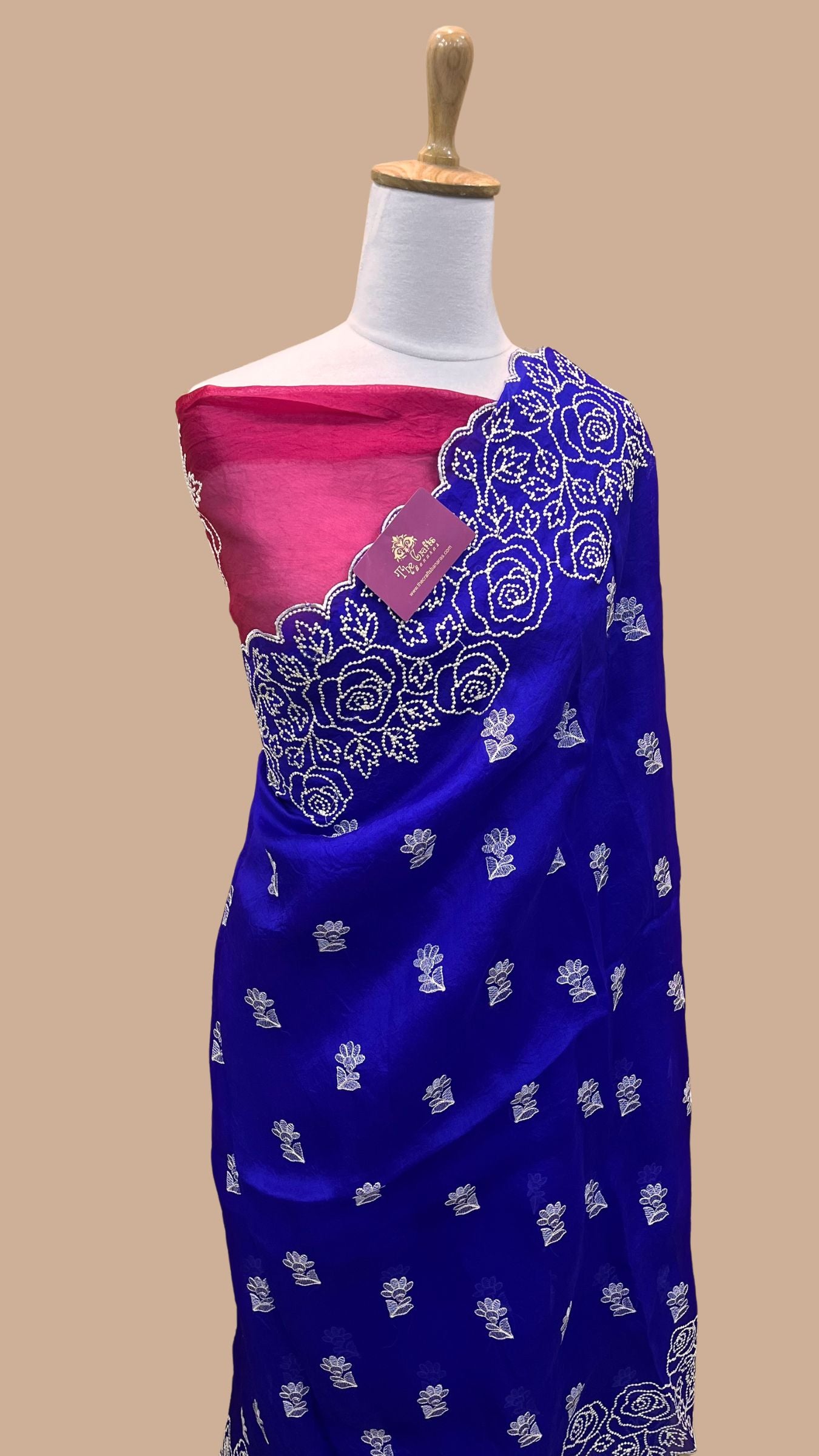 Pure Kora Organza Silk Banarasi Saree - Chikankari all over