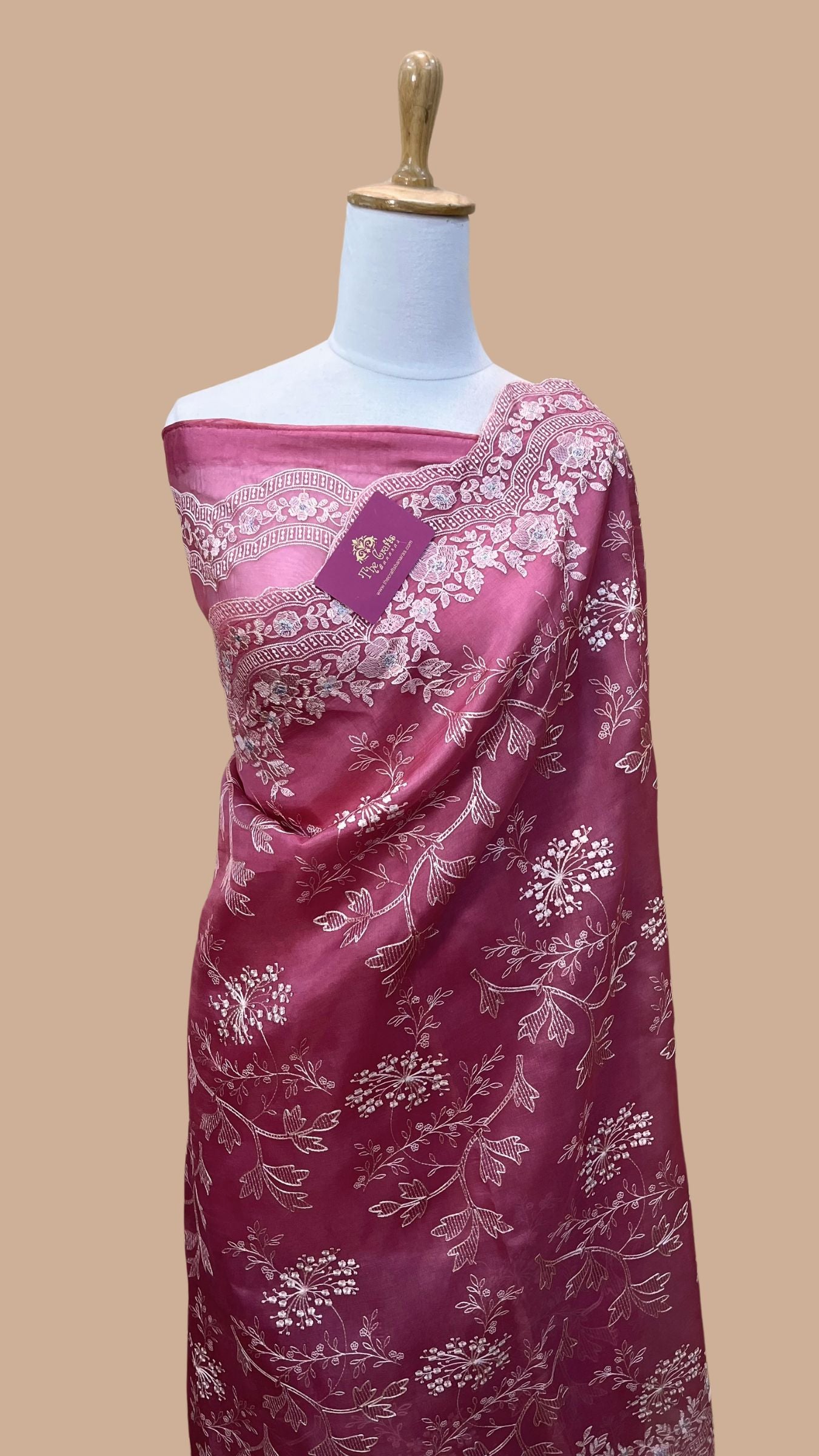 Pure Organza Silk Chikankari Handloom Banarasi Saree