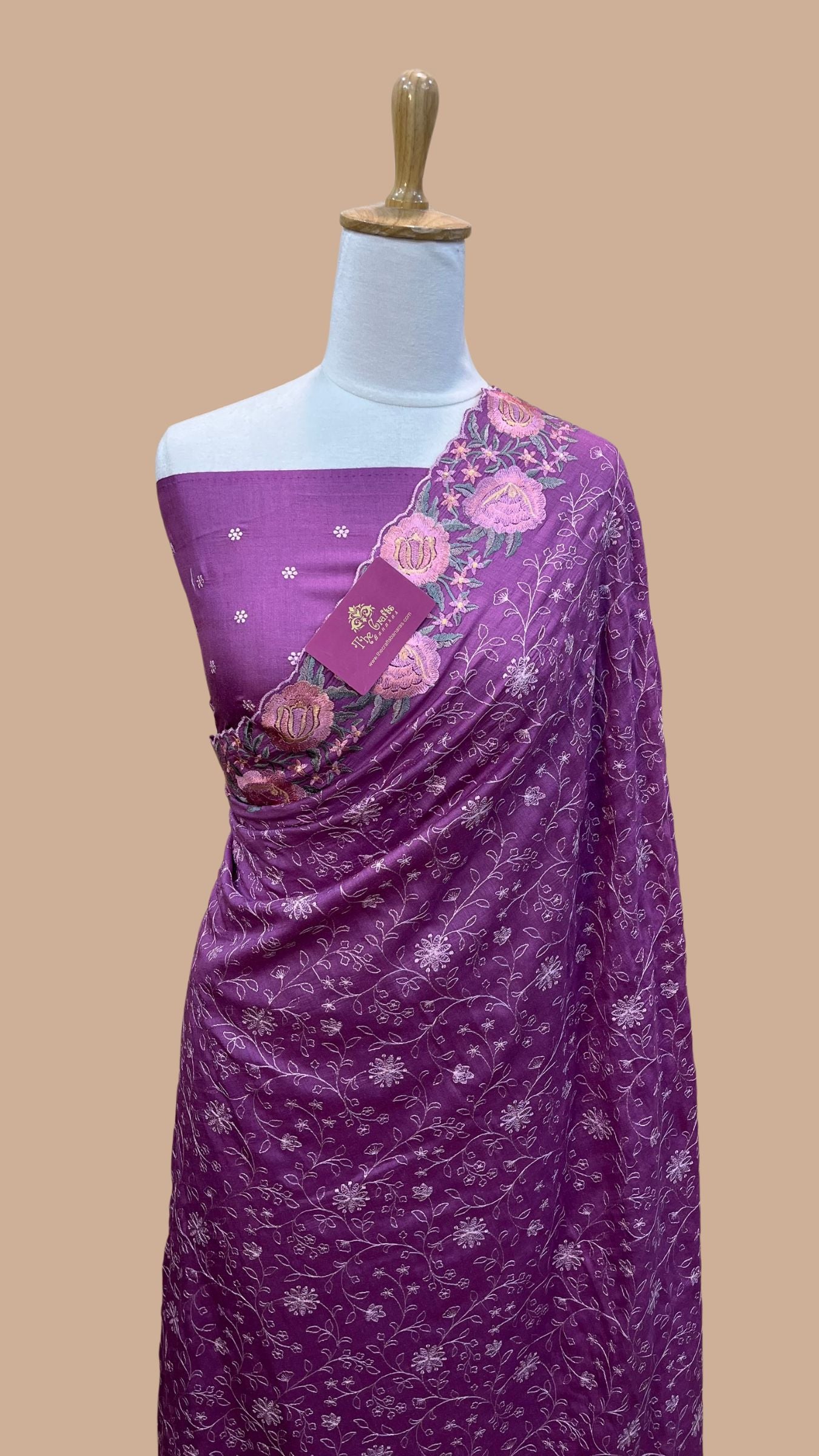 Pure Munga Silk Banarasi Saree - Chikankari all over