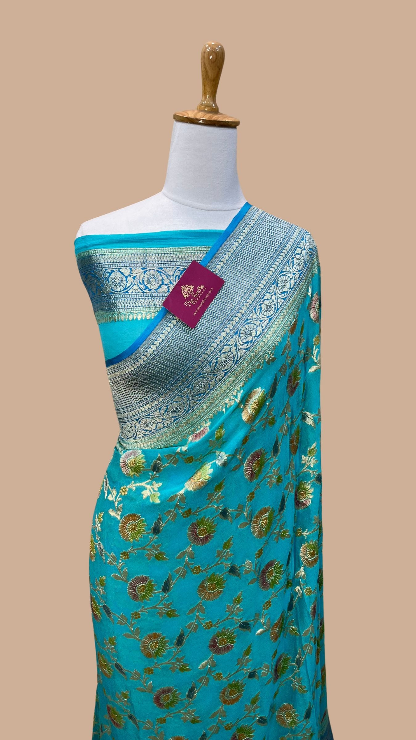 Khaddi Georgette Handloom Banarasi Saree - Water Zari