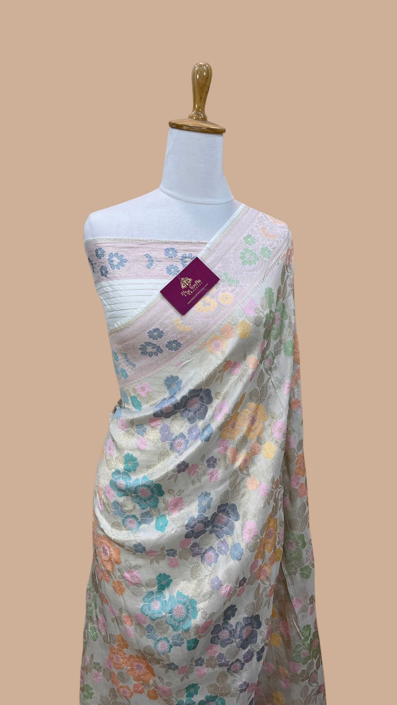 Tissue Georgette Handloom Banarasi Saree - Jaal with Meenakari