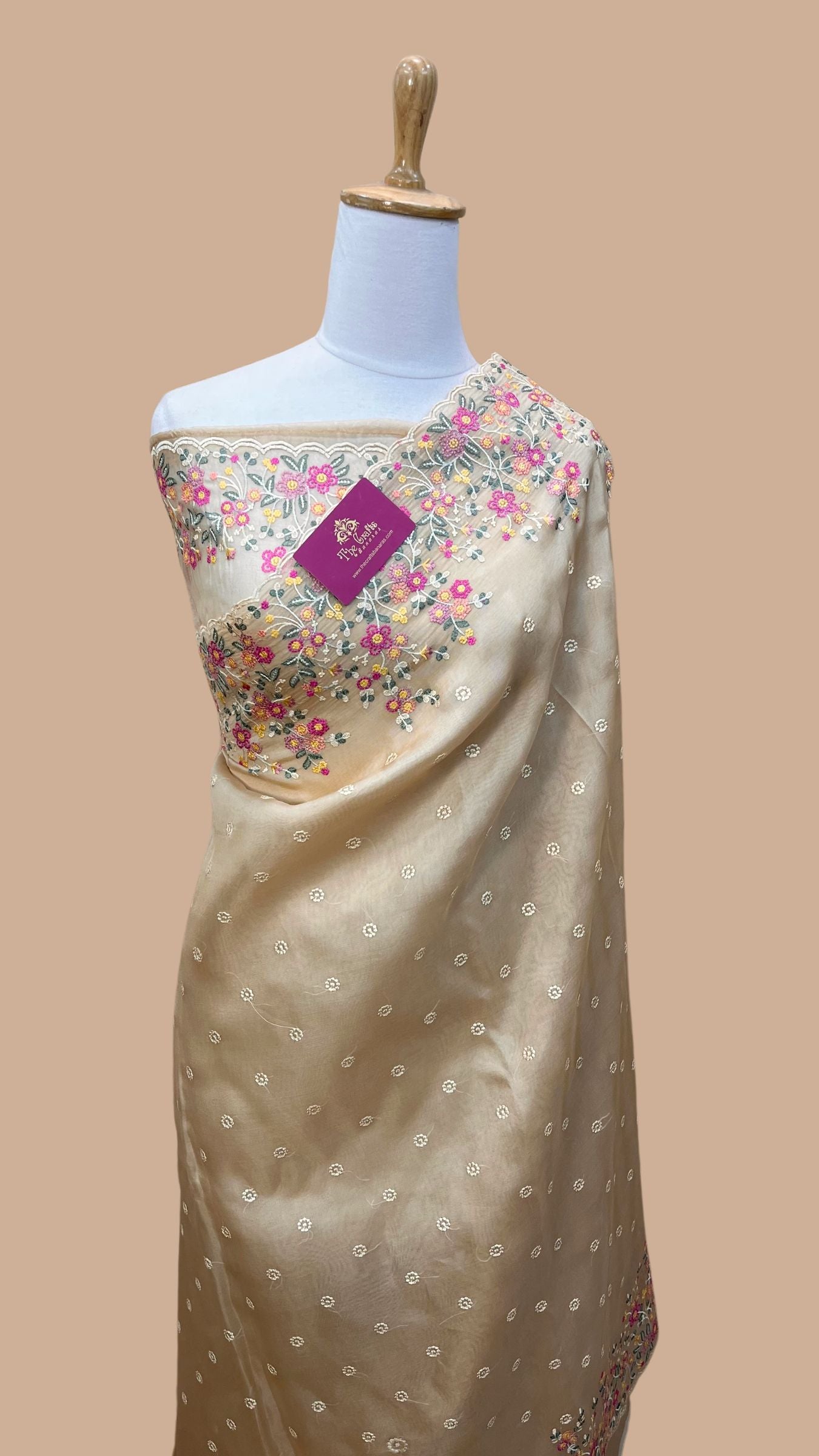 Pure Organza Silk Chikankari Handloom Banarasi Saree