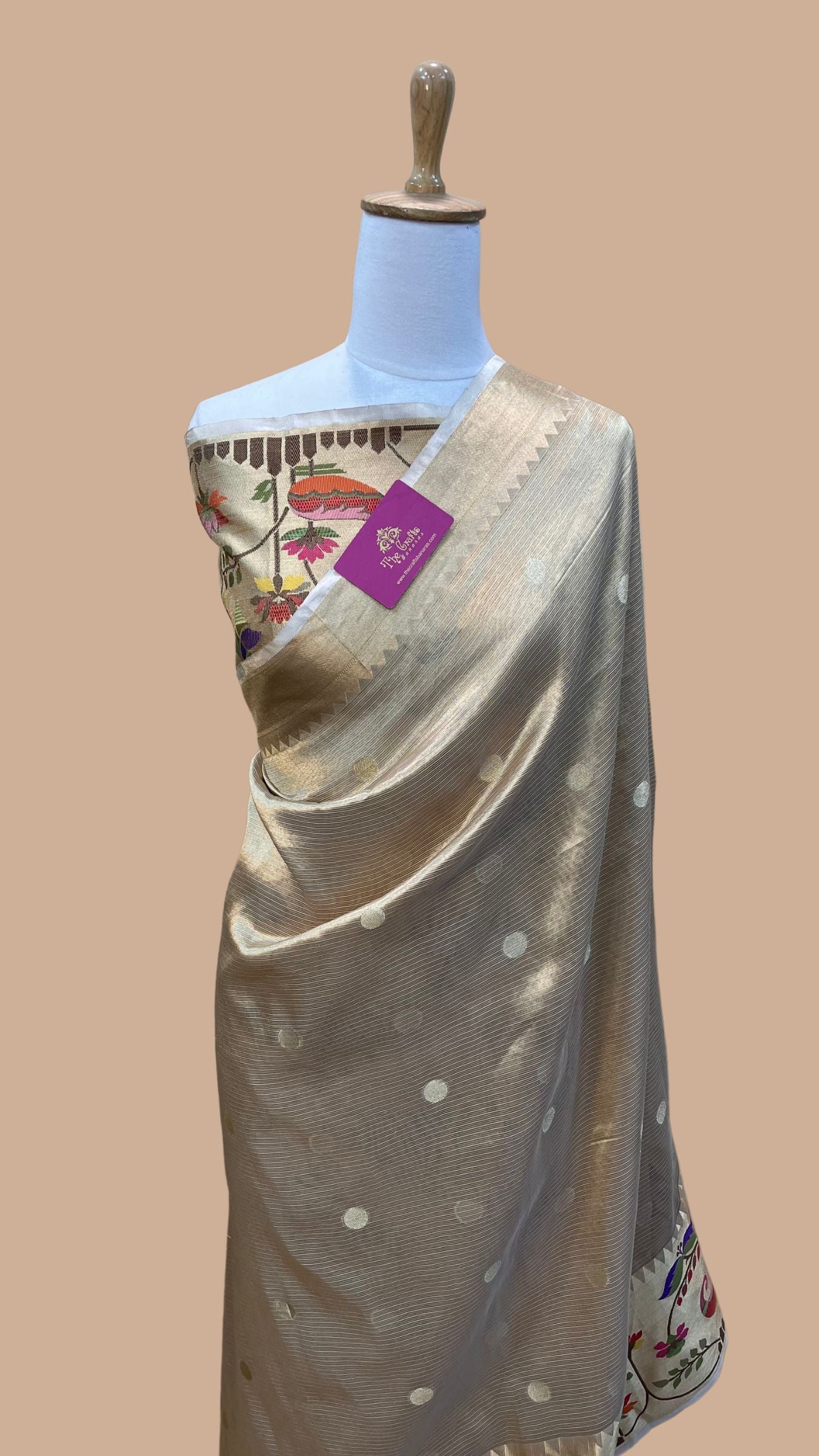 Pure Zari Kota Tissue Silk Handloom  Banarasi Saree - Meenakari