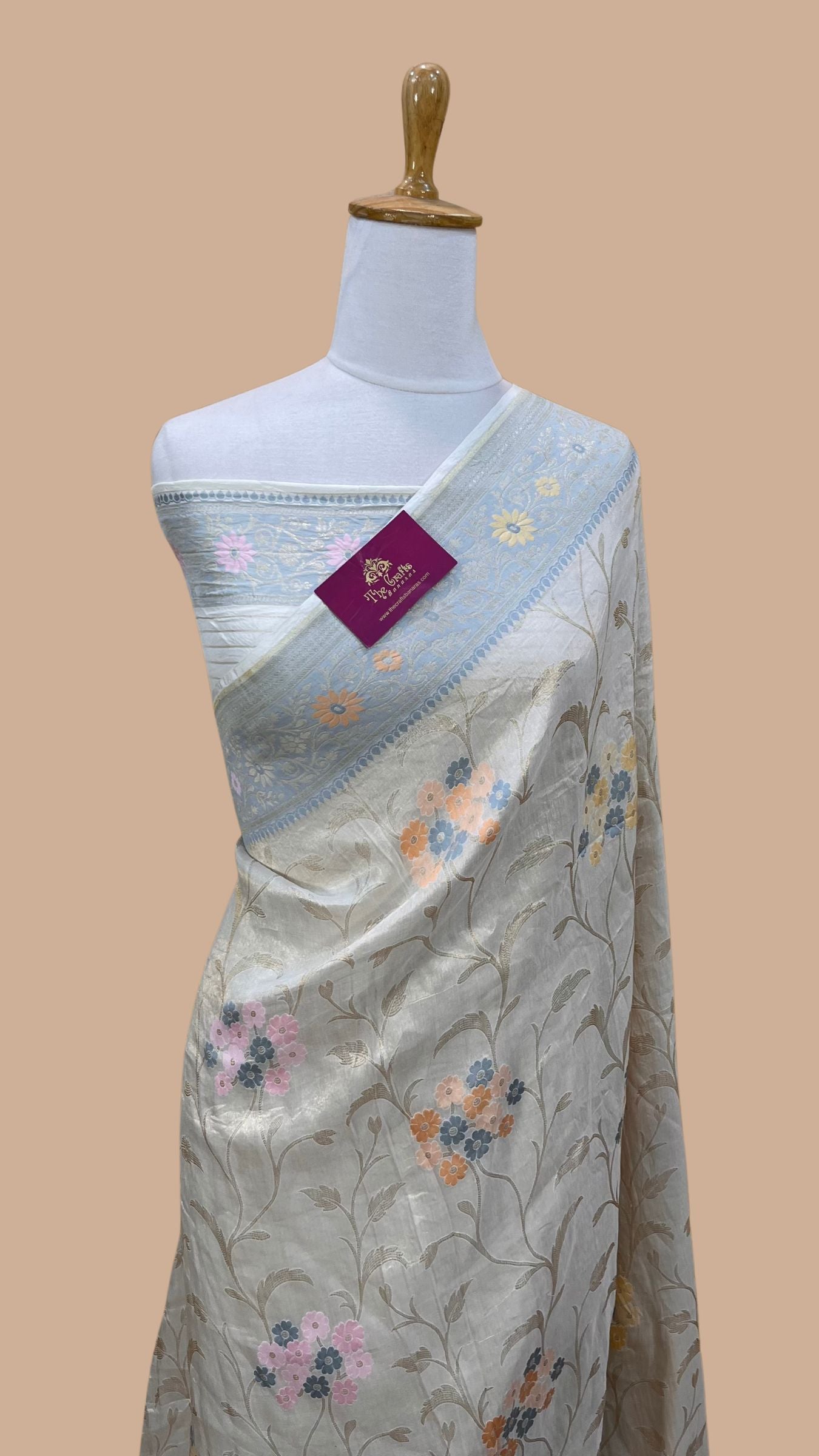 Tissue Georgette Handloom Banarasi Saree - Jaal with Meenakari