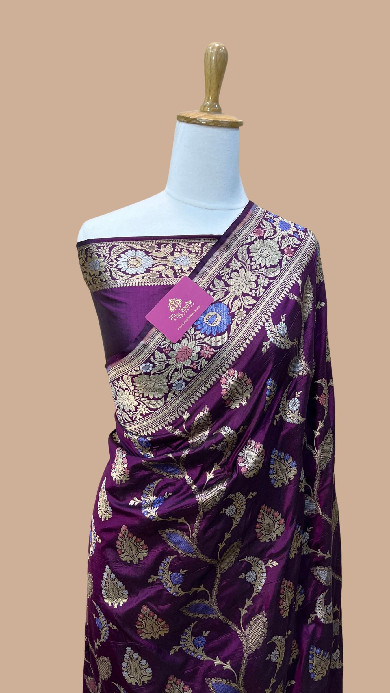 Pure Katan Silk Handloom Banarasi Saree - All over meenakari Jaal work