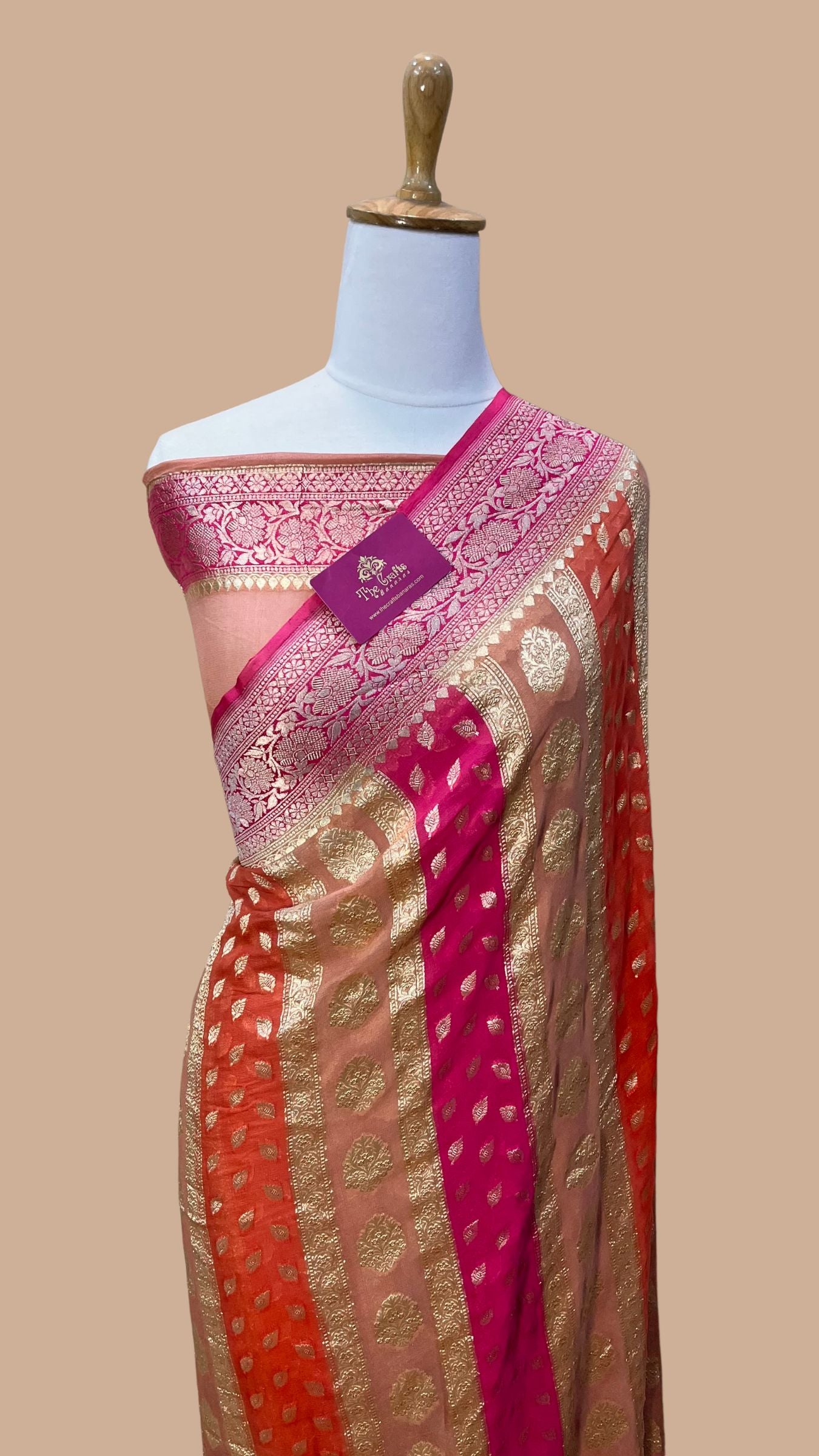 Khaddi Georgette Handloom Banarasi Saree - Water Zari